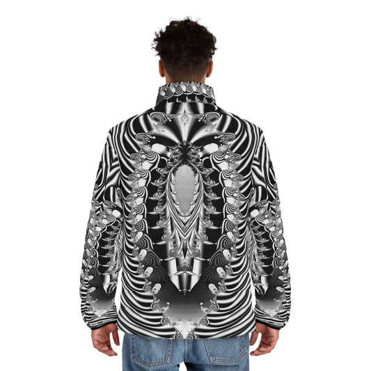 "Alien Insect" Puffer Jacket stunning minimalist black and white fractal pattern puffer jacket by PuHaPro.