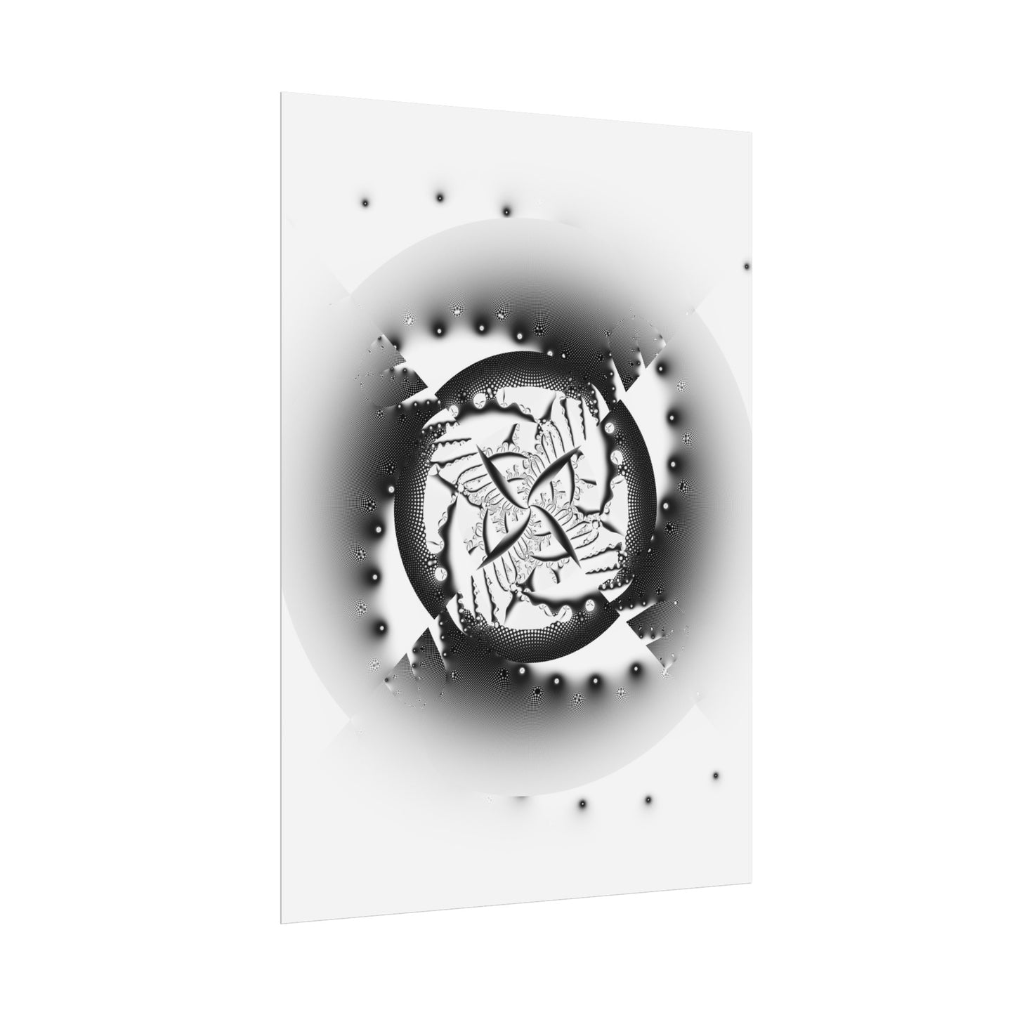 "Orbital Echoes" Rolled Poster, Black and White Minimalistic PuHaPro© Fractal Designed by Bora Zrinyi