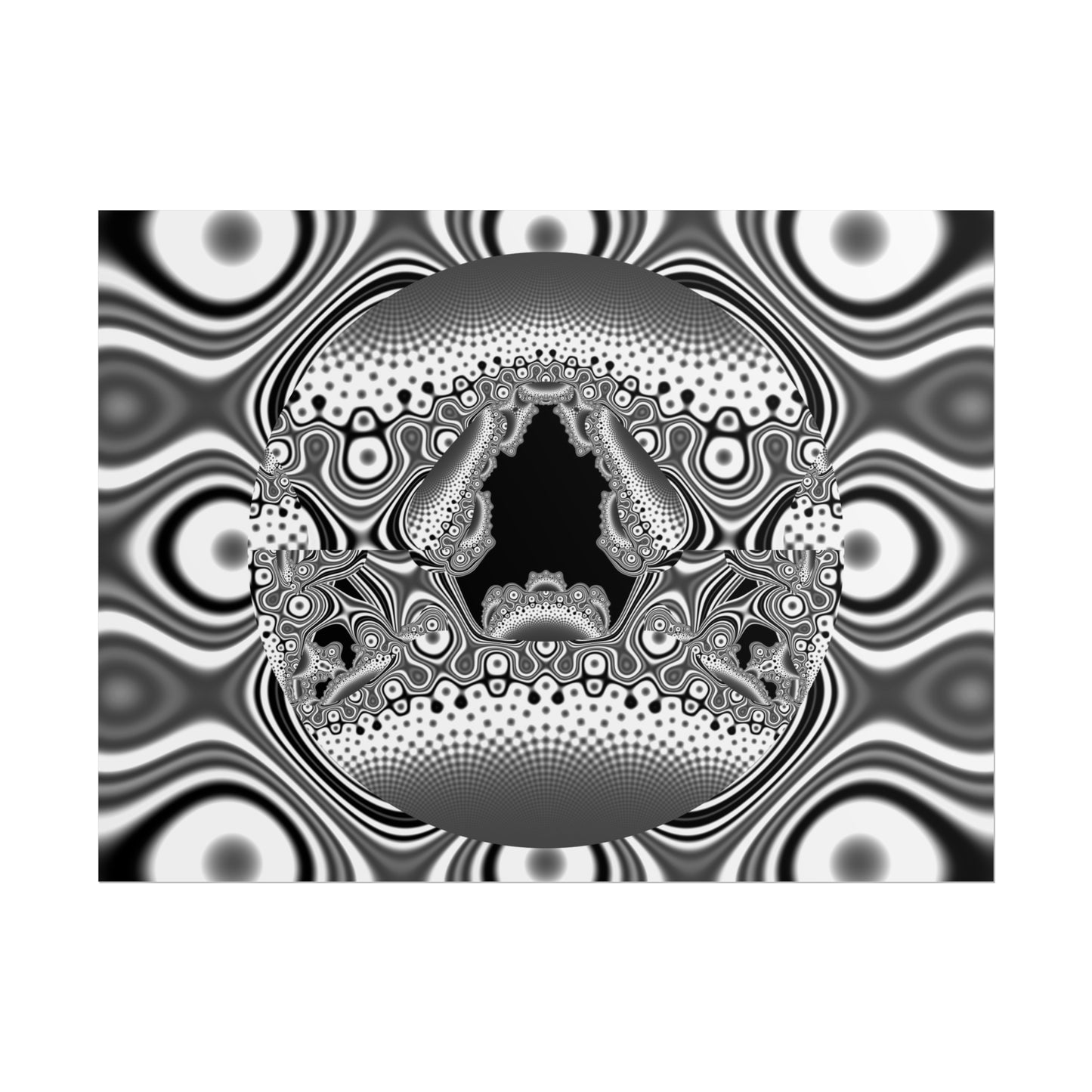 "Hamburger Face" Rolled Poster, Black and White Minimalistic Fractal Design