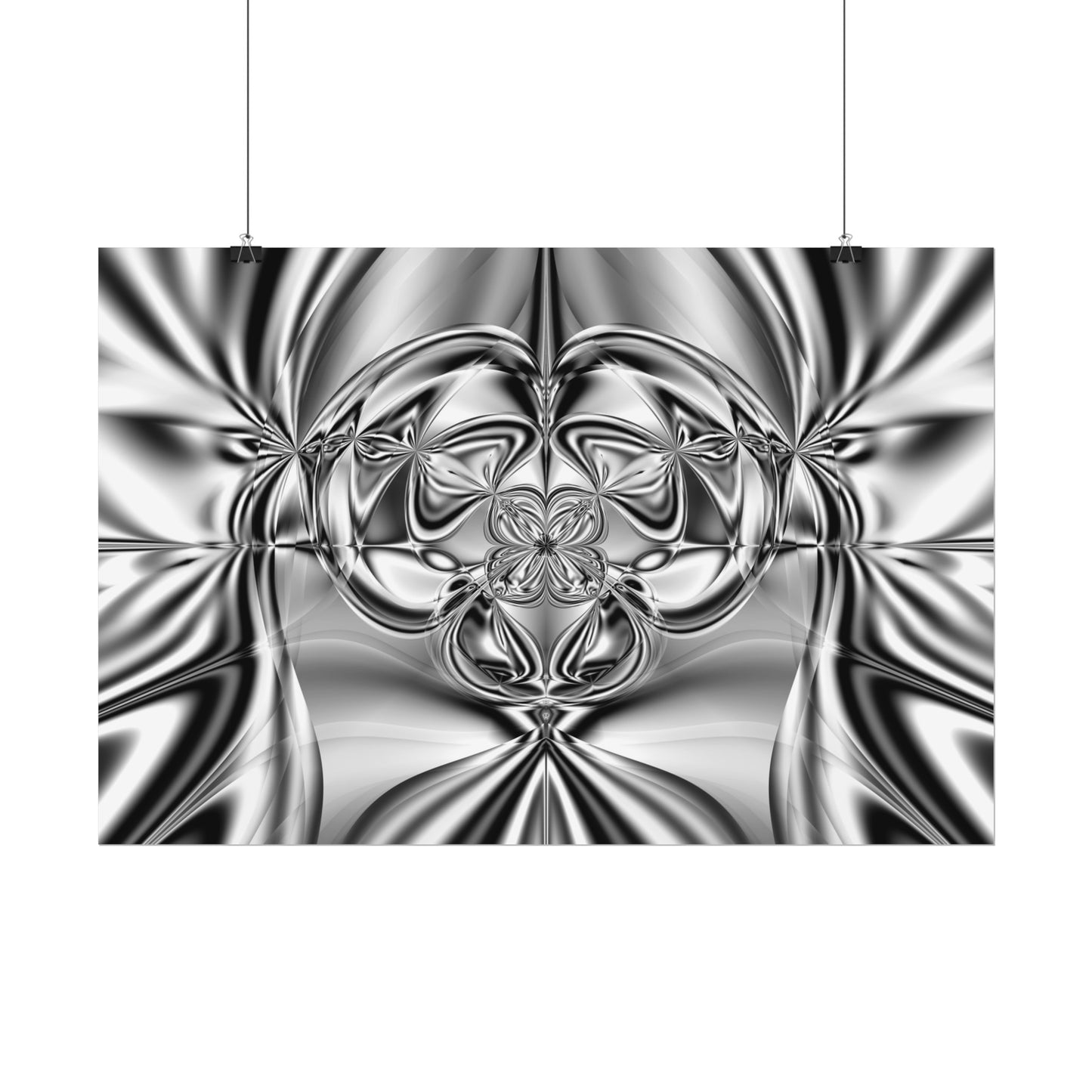 "Mirror Magic" Rolled Poster, Black and White Minimalistic Fractal Print