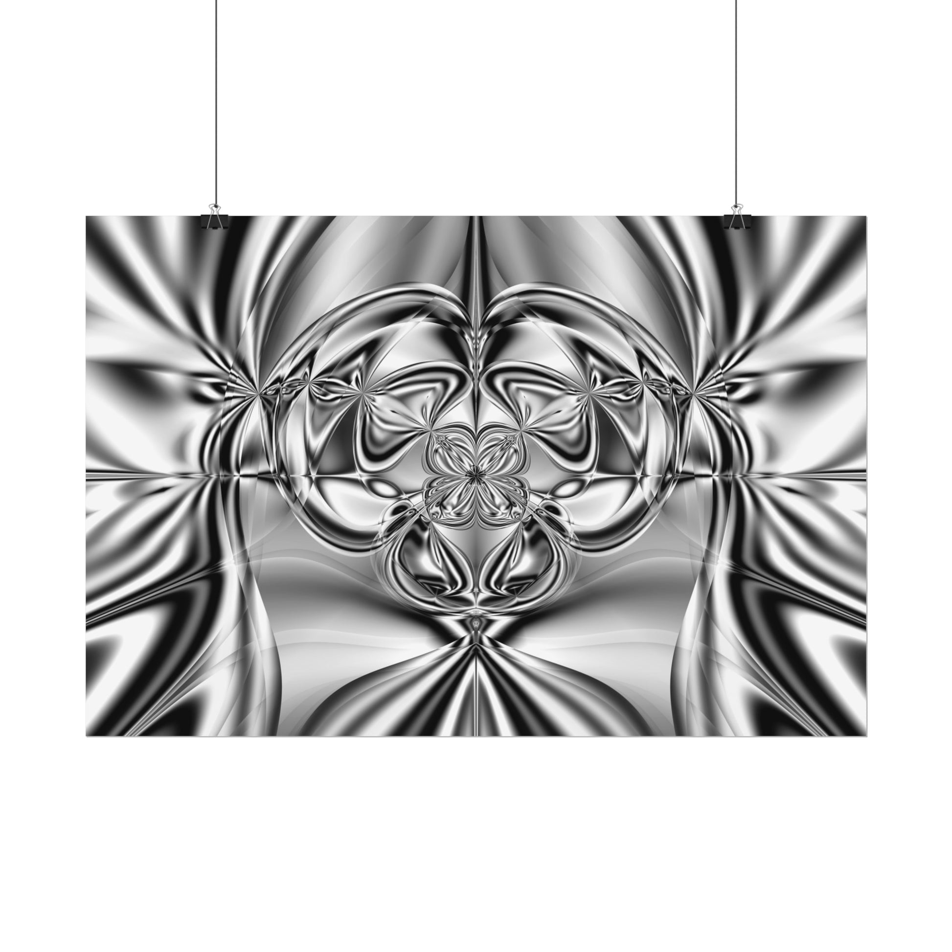 "Mirror Magic" Rolled Poster, Black and White Minimalistic Fractal Print