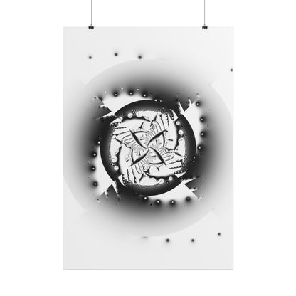 "Orbital Echoes" Rolled Poster, Black and White Minimalistic PuHaPro© Fractal Designed by Bora Zrinyi