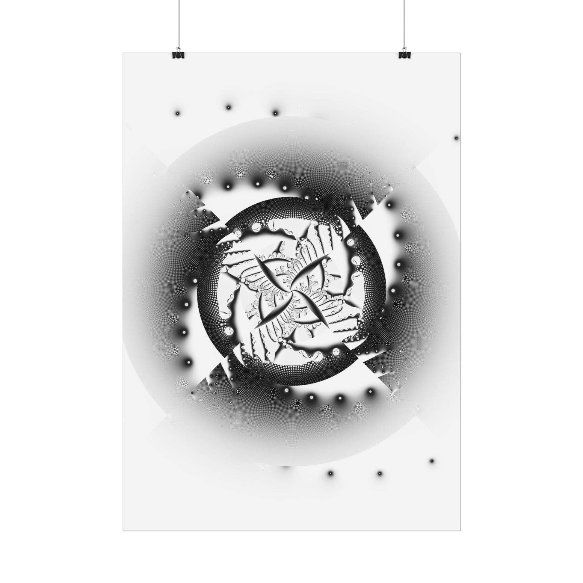 "Orbital Echoes" Rolled Poster, Black and White Minimalistic PuHaPro© Fractal Designed by Bora Zrinyi