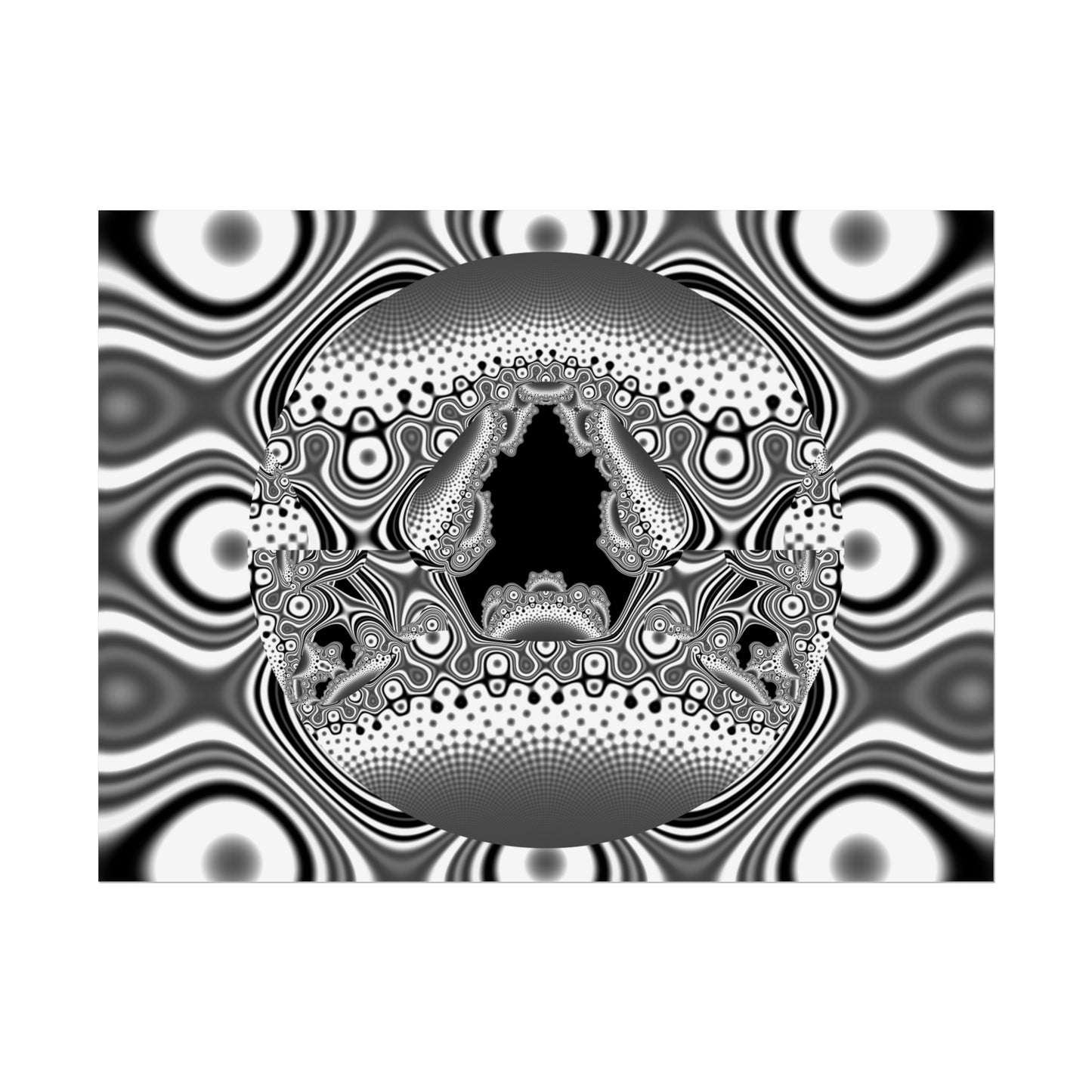 "Hamburger Face" Rolled Poster, Black and White Minimalistic Fractal Design