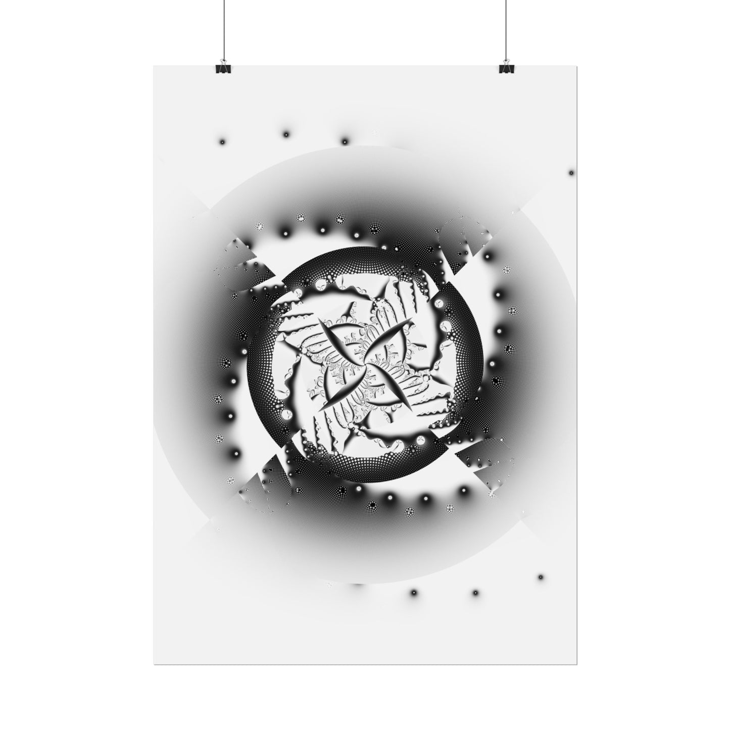 "Orbital Echoes" Rolled Poster, Black and White Minimalistic PuHaPro© Fractal Designed by Bora Zrinyi