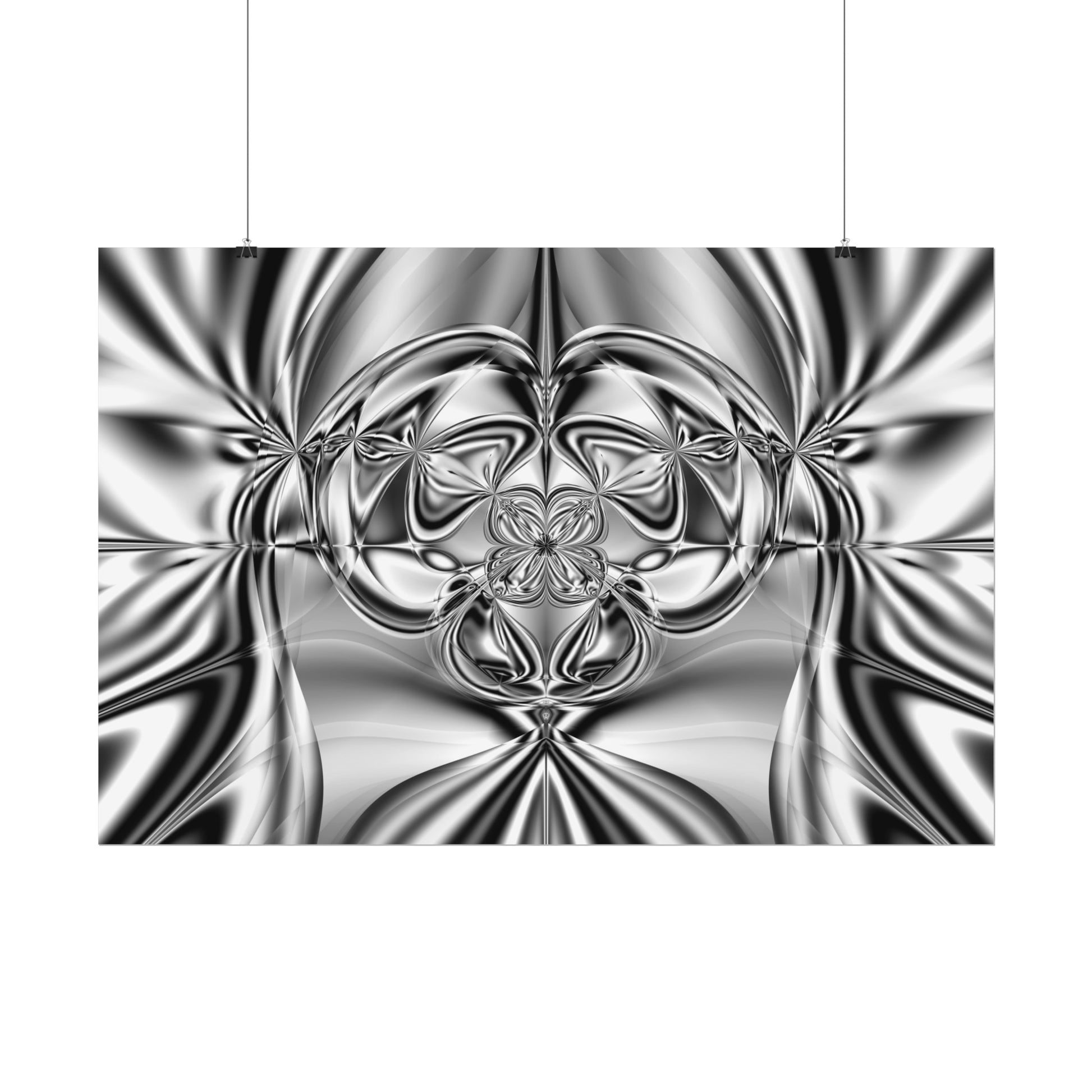 "Mirror Magic" Rolled Poster, Black and White Minimalistic Fractal Print