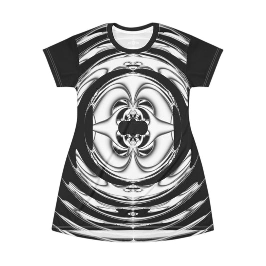 T-Shirt Dress "Lunatic Laughs" Fractal Monochrome Modern Women's Fashion by  PuHaPro