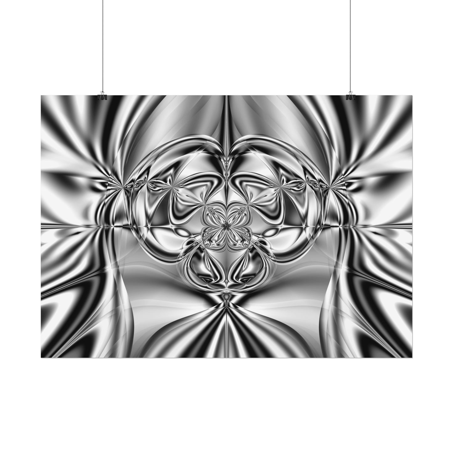 "Mirror Magic" Rolled Poster, Black and White Minimalistic Fractal Print