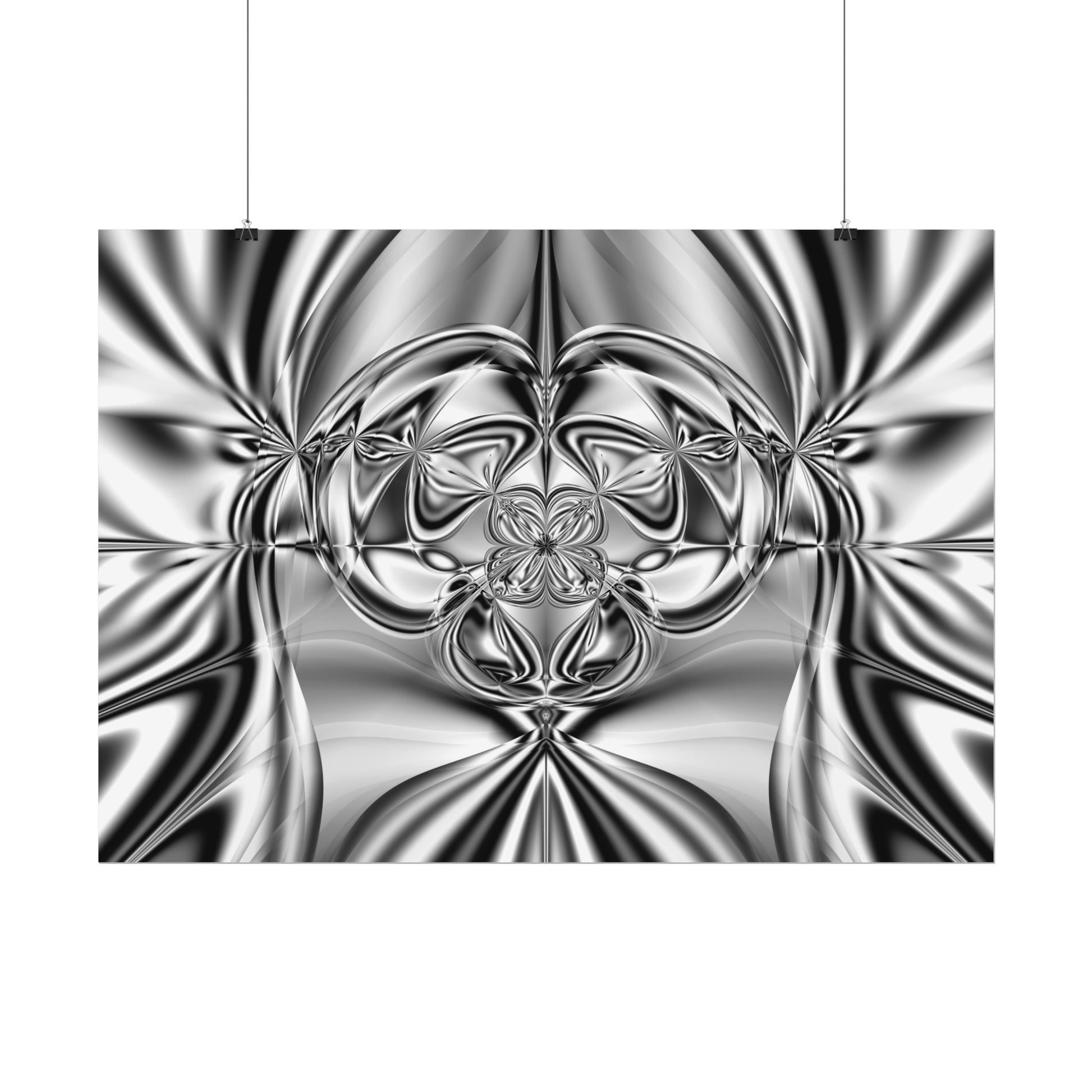 "Mirror Magic" Rolled Poster, Black and White Minimalistic Fractal Print