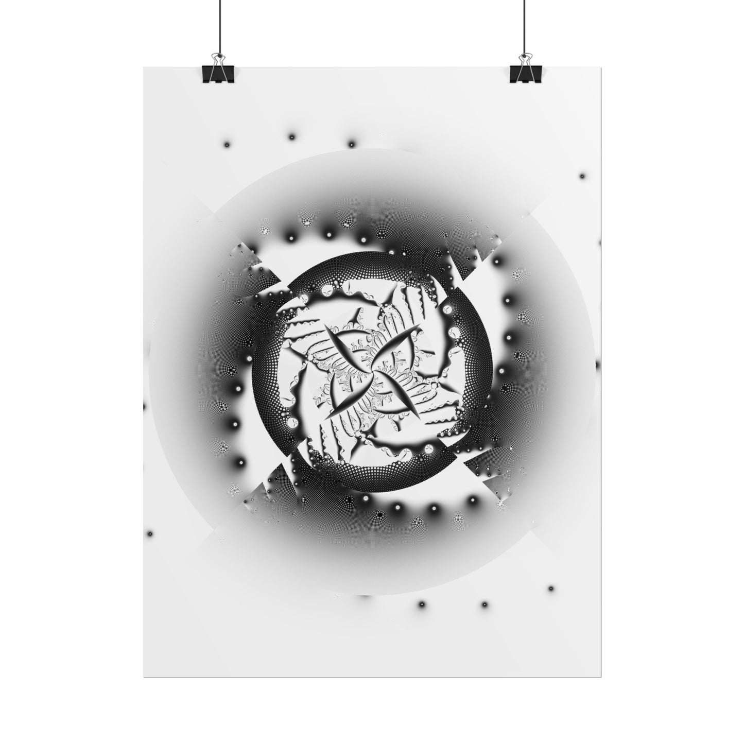 "Orbital Echoes" Rolled Poster, Black and White Minimalistic PuHaPro© Fractal Designed by Bora Zrinyi