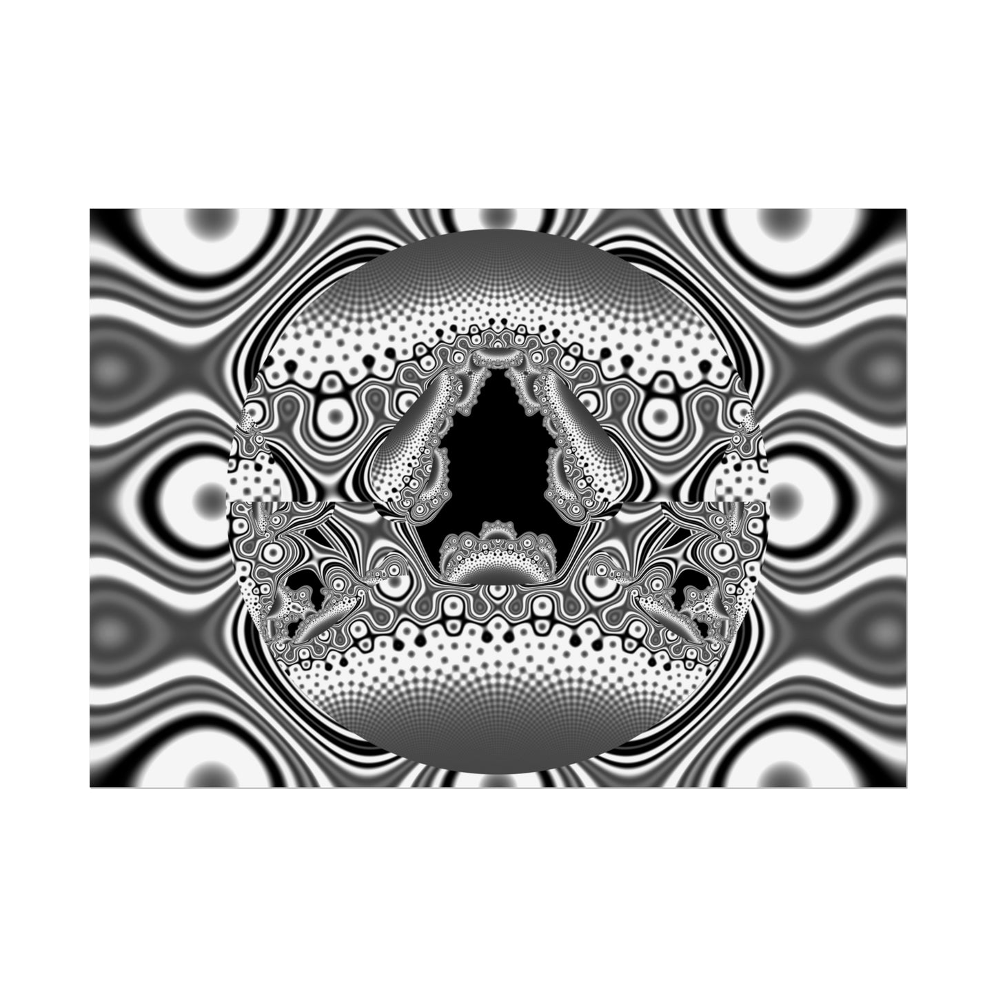 "Hamburger Face" Rolled Poster, Black and White Minimalistic Fractal Design