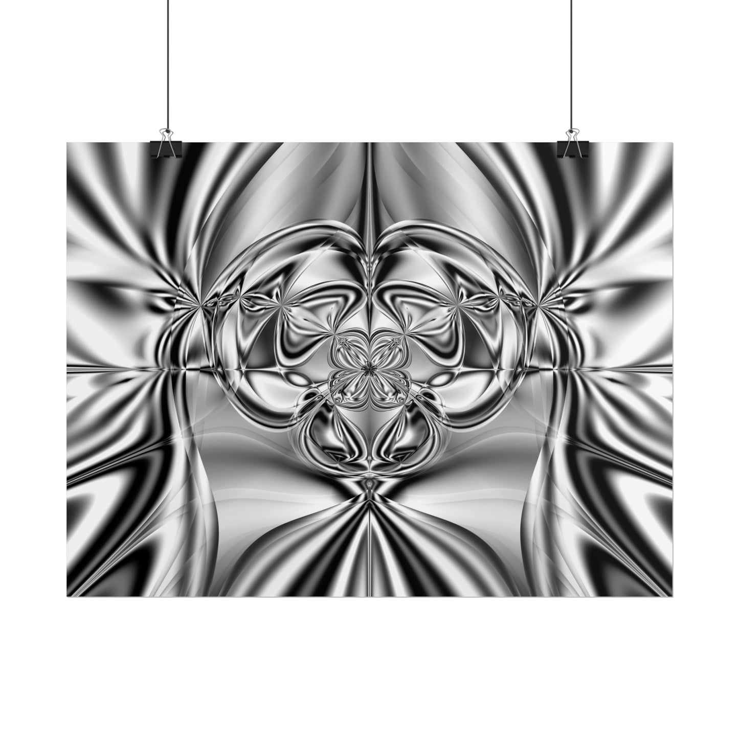 "Mirror Magic" Rolled Poster, Black and White Minimalistic Fractal Print