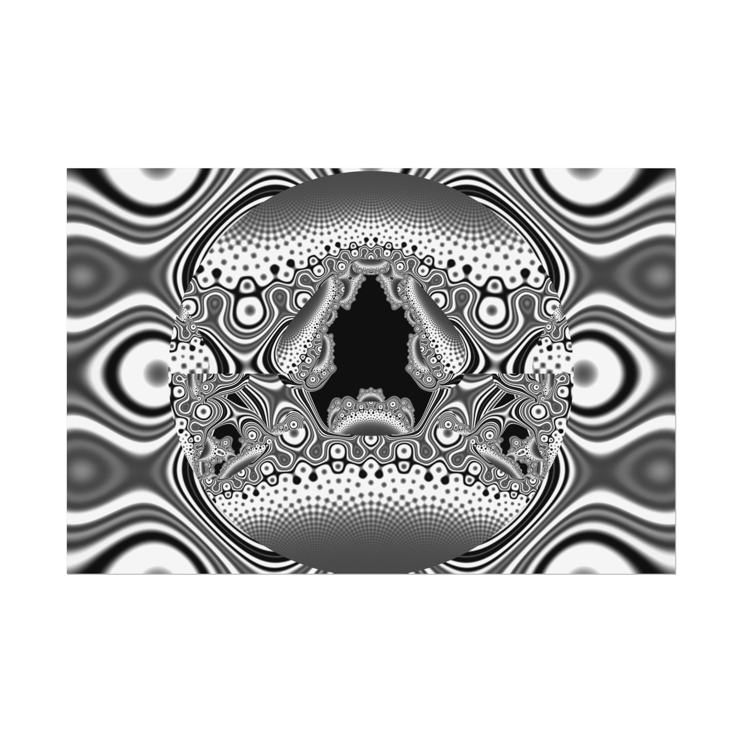 "Hamburger Face" Rolled Poster, Black and White Minimalistic Fractal Design