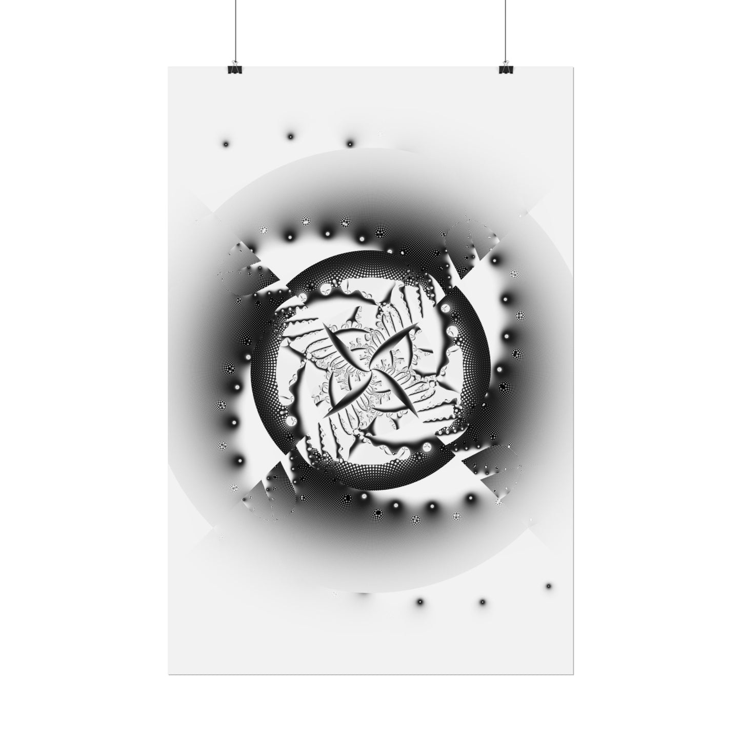 "Orbital Echoes" Rolled Poster, Black and White Minimalistic PuHaPro© Fractal Designed by Bora Zrinyi