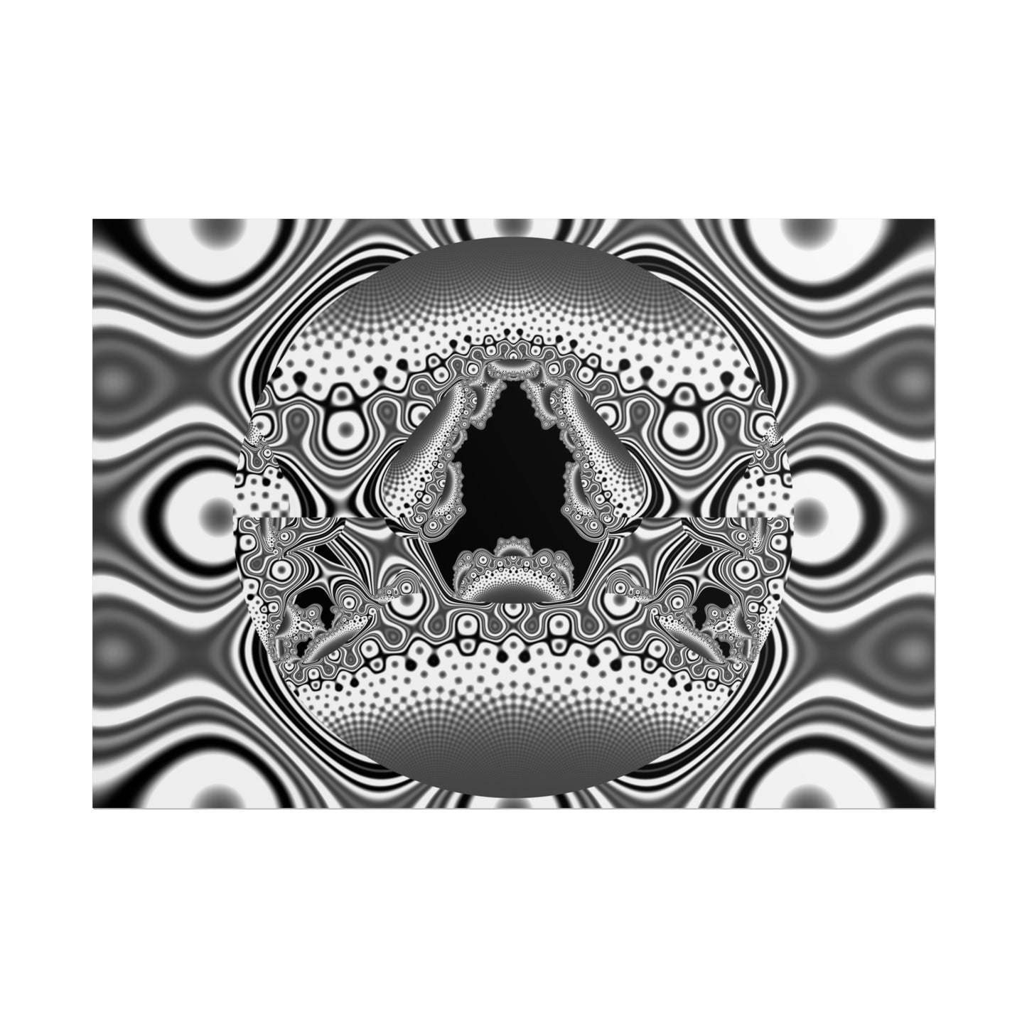 "Hamburger Face" Rolled Poster, Black and White Minimalistic Fractal Design