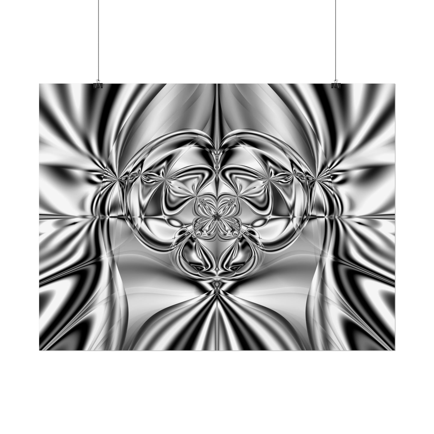 "Mirror Magic" Rolled Poster, Black and White Minimalistic Fractal Print