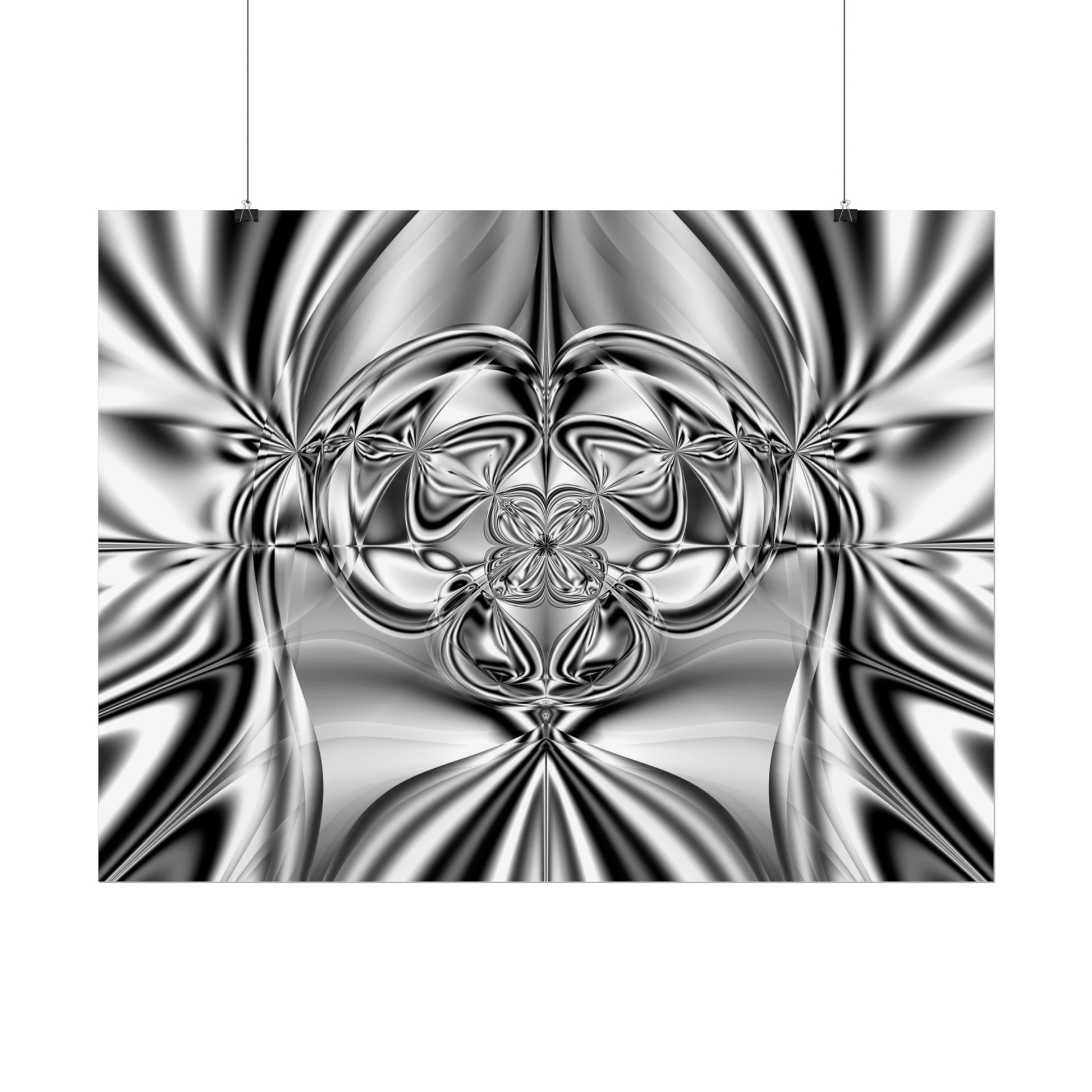 "Mirror Magic" Rolled Poster, Black and White Minimalistic Fractal Print