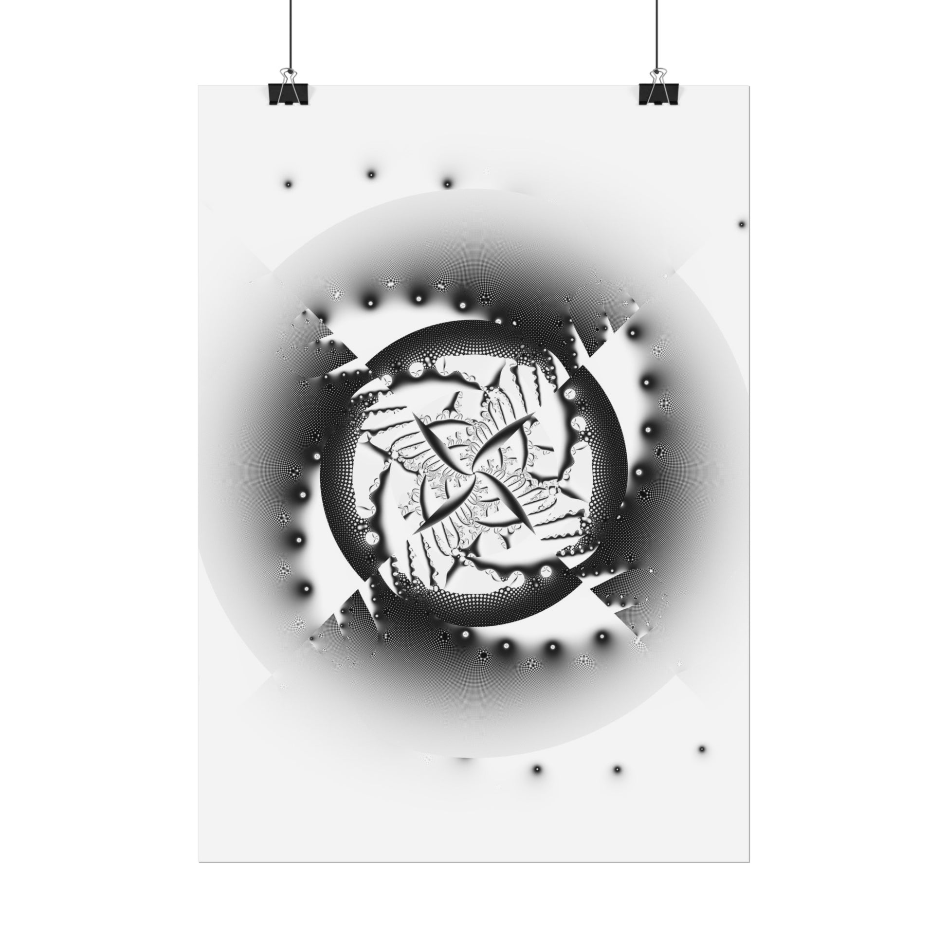 "Orbital Echoes" Rolled Poster, Black and White Minimalistic PuHaPro© Fractal Designed by Bora Zrinyi