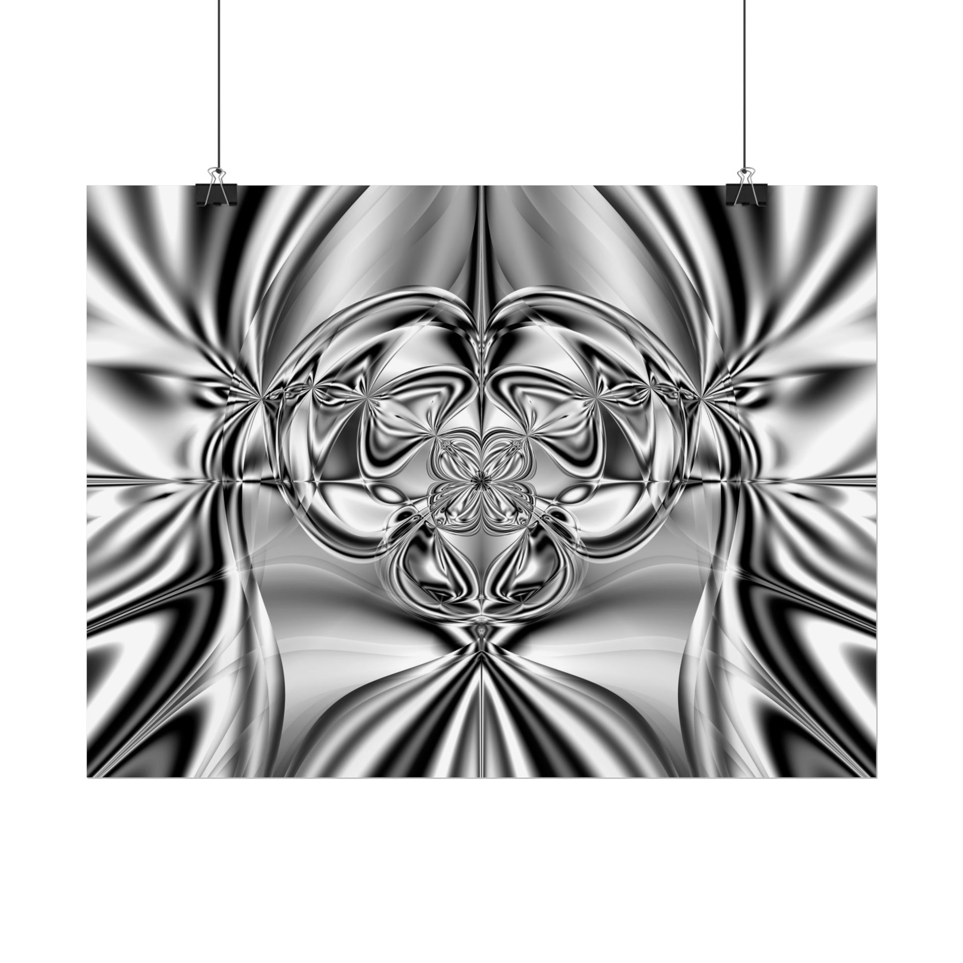 "Mirror Magic" Rolled Poster, Black and White Minimalistic Fractal Print