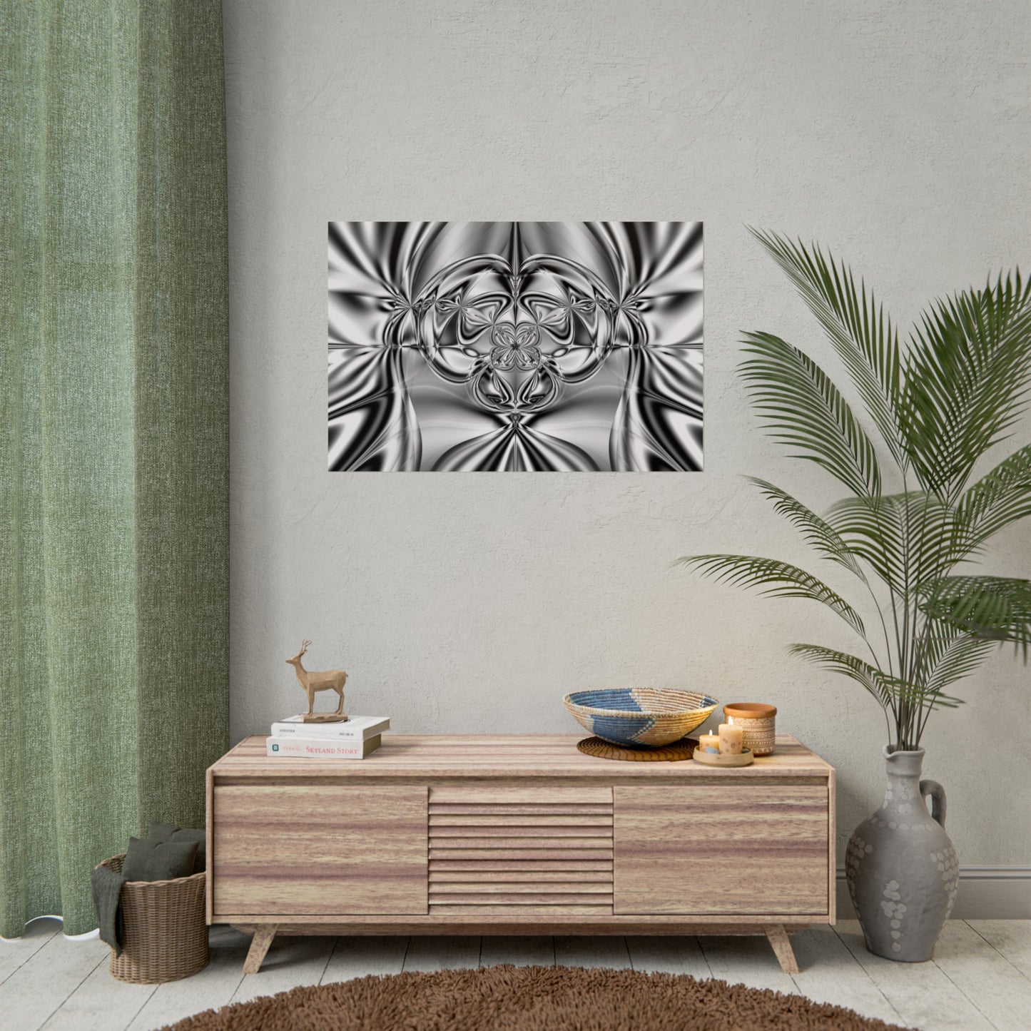 "Mirror Magic" Rolled Poster, Black and White Minimalistic Fractal Print