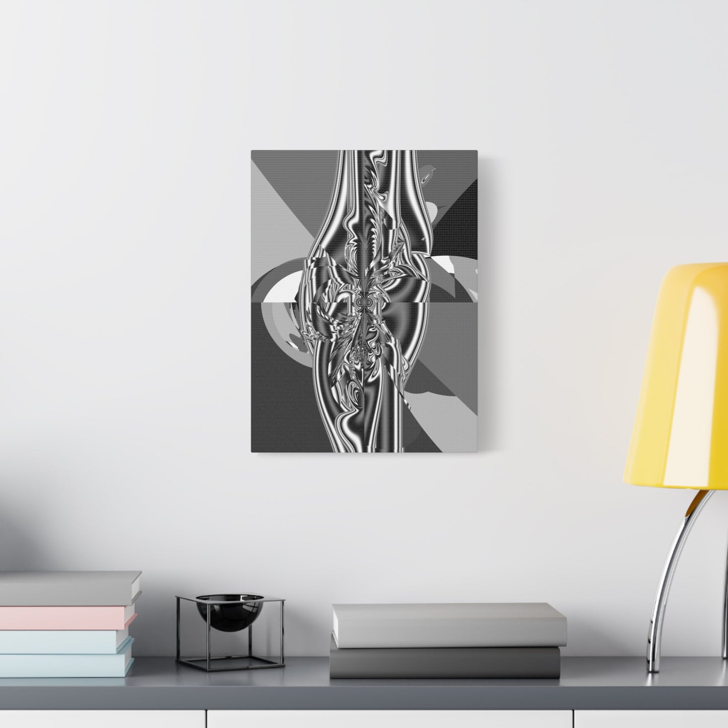 "Bone" Matte Canvas, Stretched, 1.25"  Grayscale Minimalistic PuHaPro© Design mock up on wall