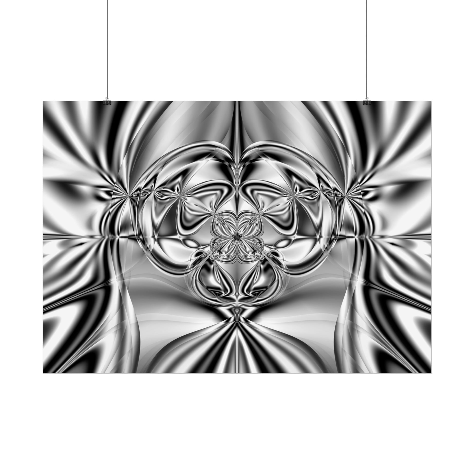 "Mirror Magic" Rolled Poster, Black and White Minimalistic Fractal Print