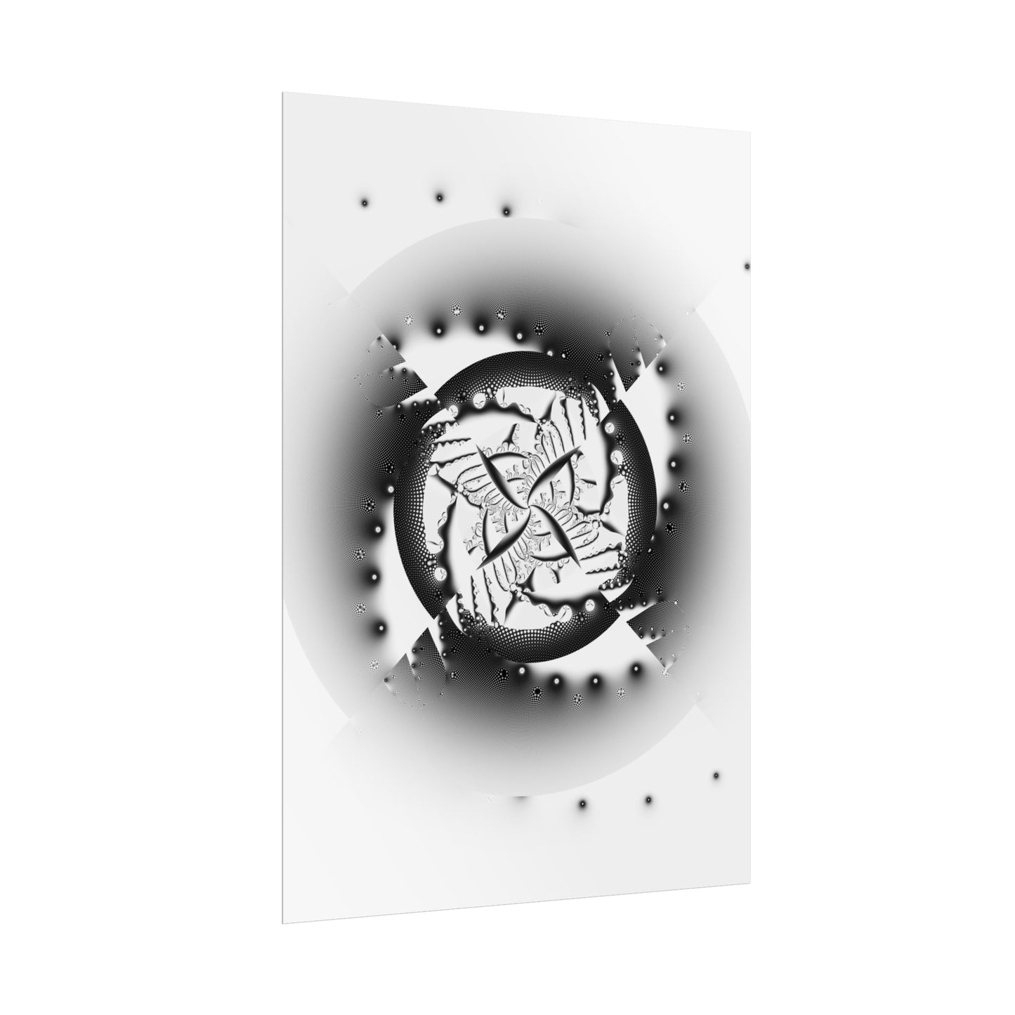 "Orbital Echoes" Rolled Poster, Black and White Minimalistic PuHaPro© Fractal Designed by Bora Zrinyi