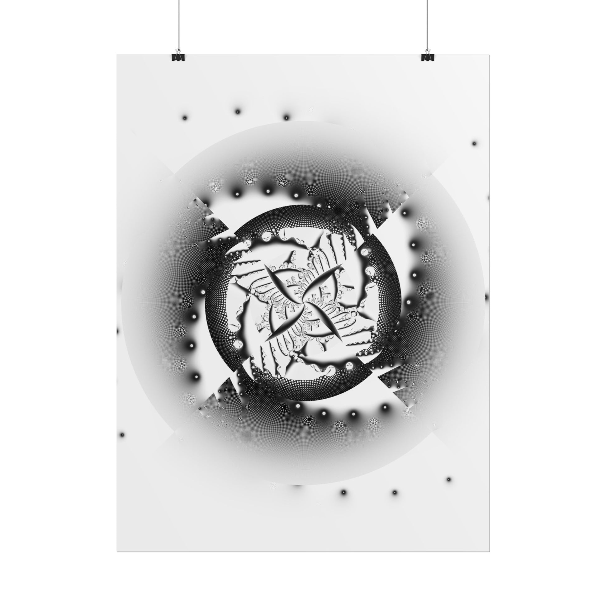 "Orbital Echoes" Rolled Poster, Black and White Minimalistic PuHaPro© Fractal Designed by Bora Zrinyi