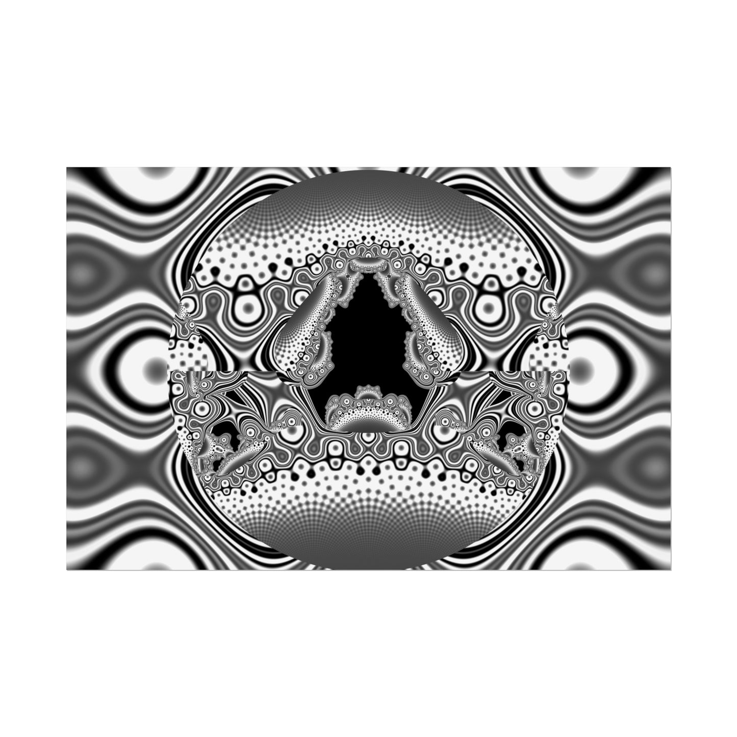 "Hamburger Face" Rolled Poster, Black and White Minimalistic Fractal Design