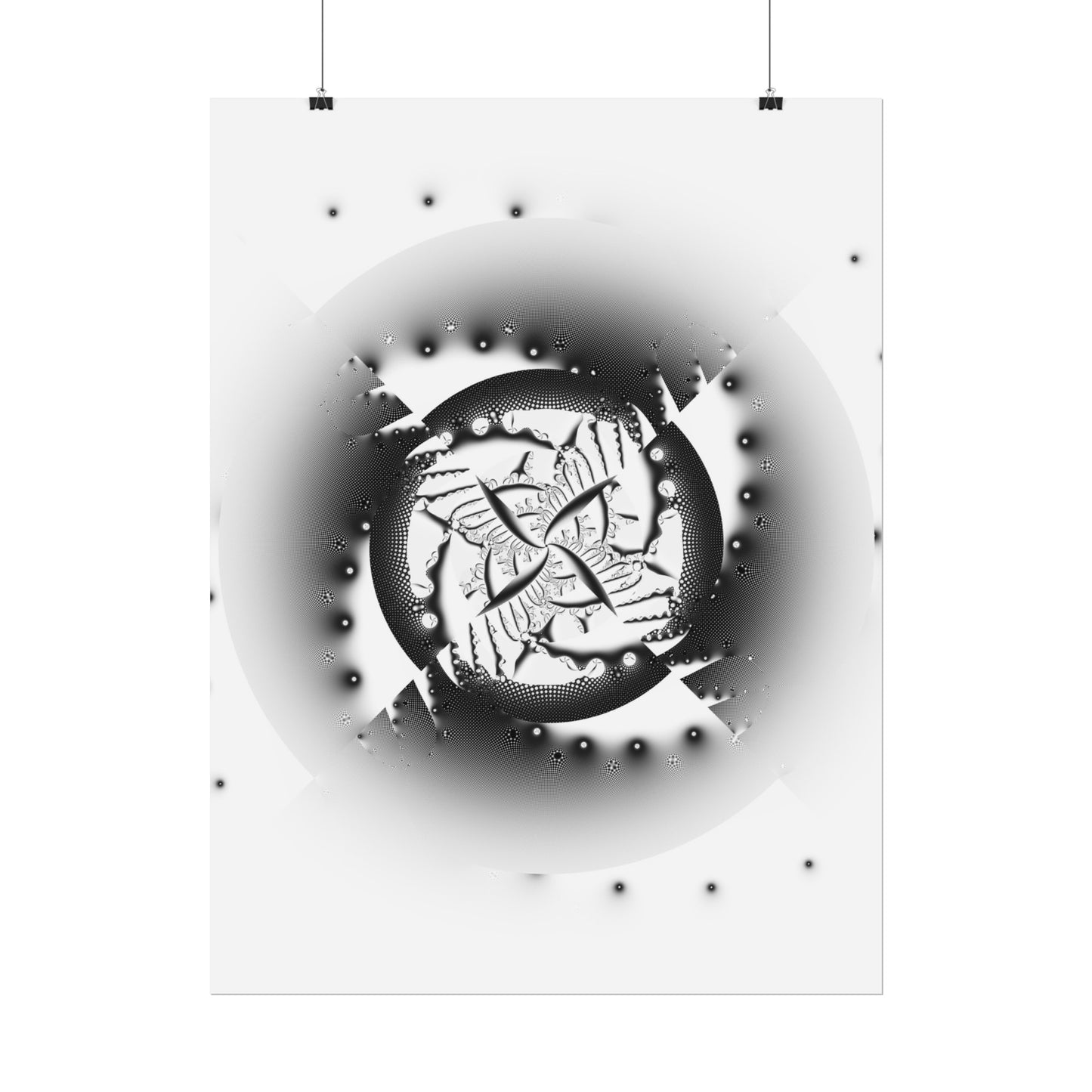 "Orbital Echoes" Rolled Poster, Black and White Minimalistic PuHaPro© Fractal Designed by Bora Zrinyi