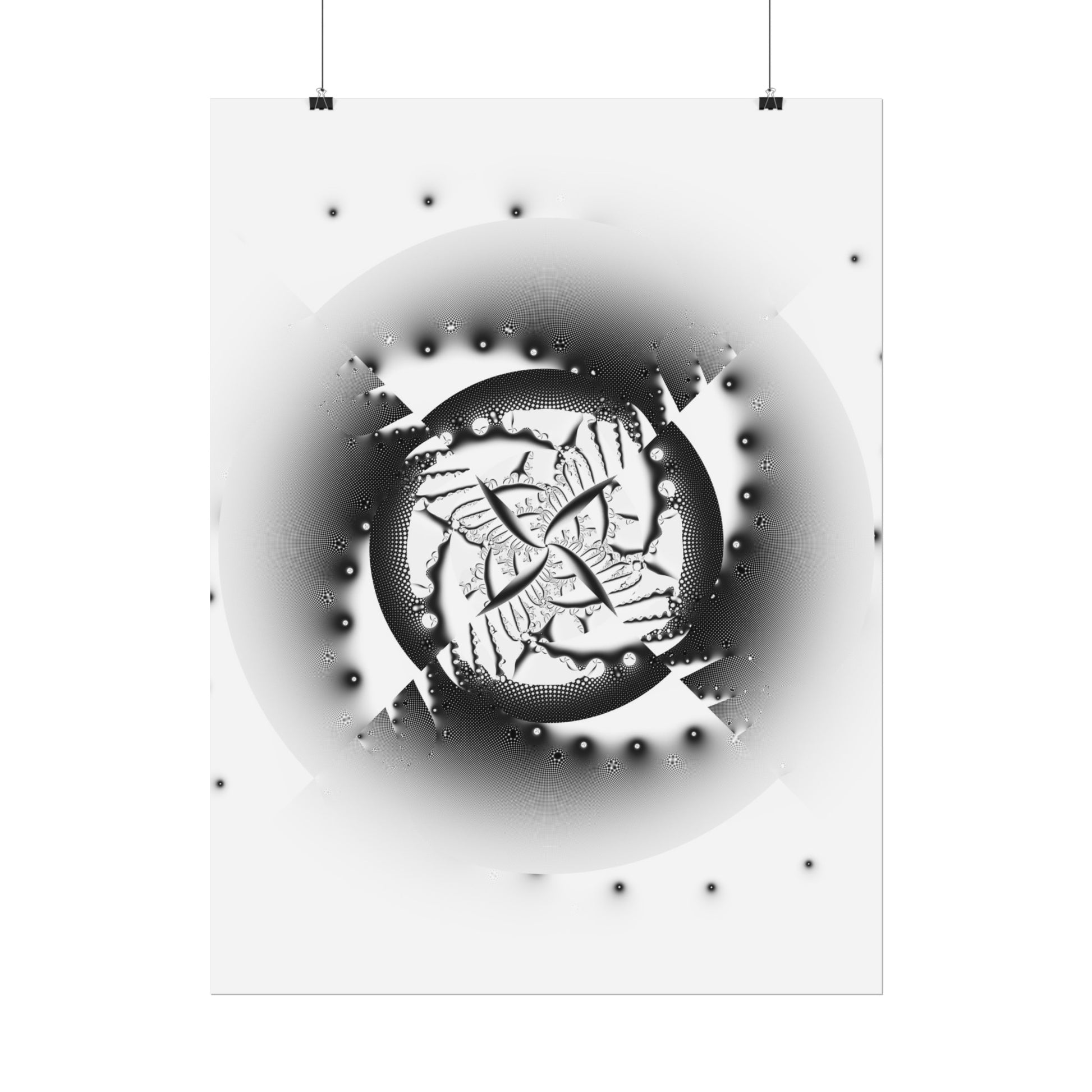 "Orbital Echoes" Rolled Poster, Black and White Minimalistic PuHaPro© Fractal Designed by Bora Zrinyi