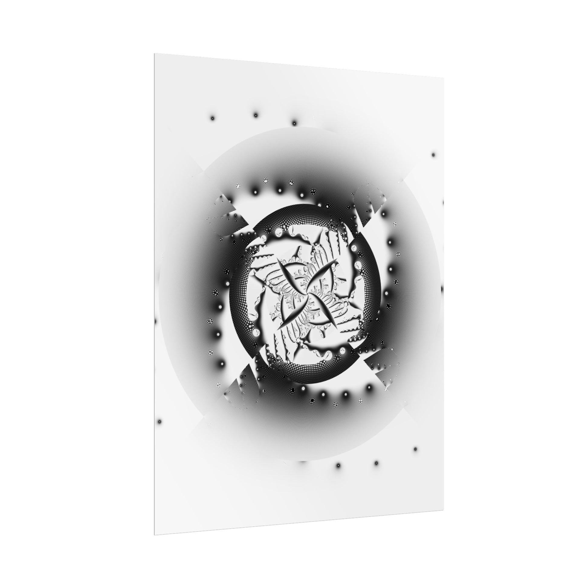 "Orbital Echoes" Rolled Poster, Black and White Minimalistic PuHaPro© Fractal Designed by Bora Zrinyi