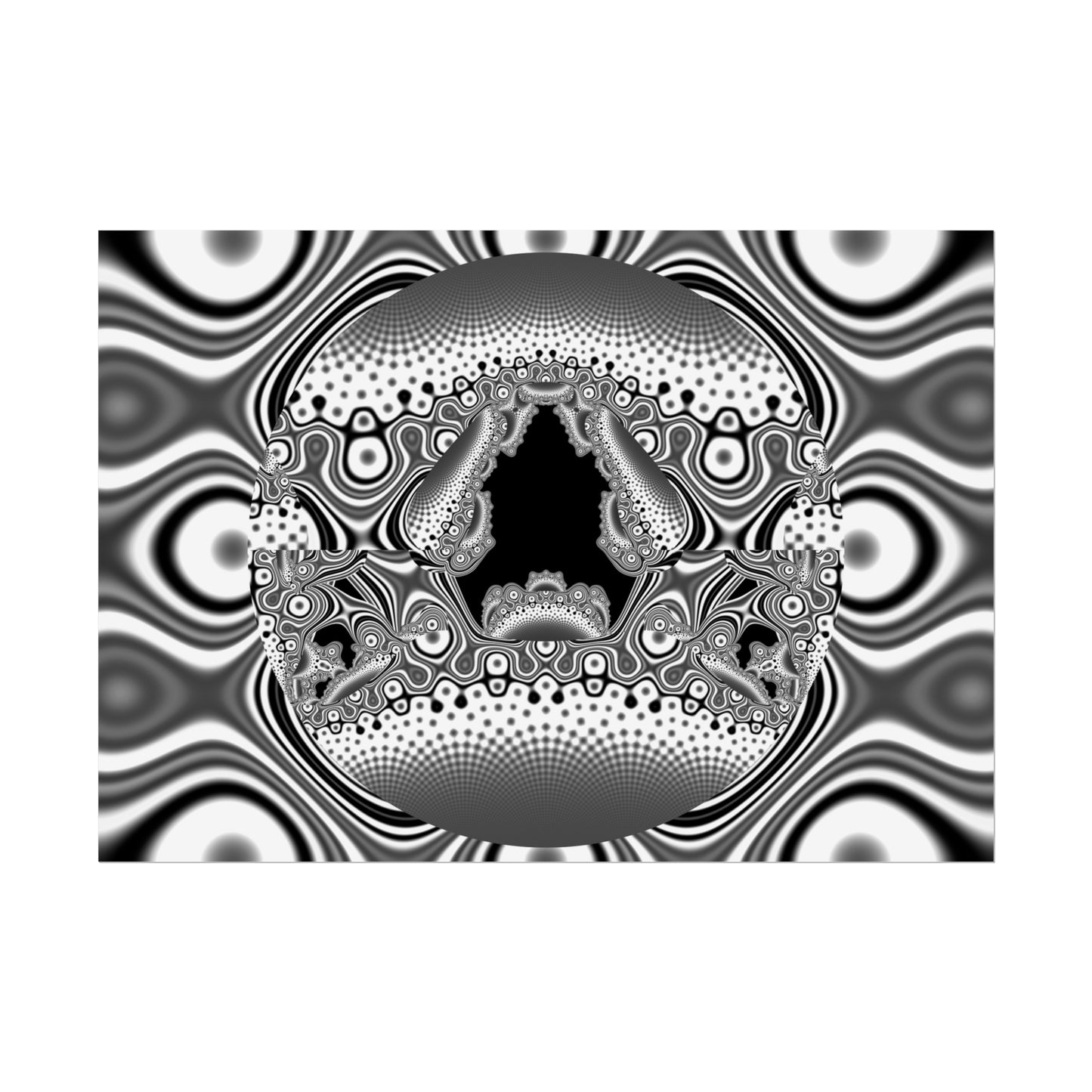 "Hamburger Face" Rolled Poster, Black and White Minimalistic Fractal Design