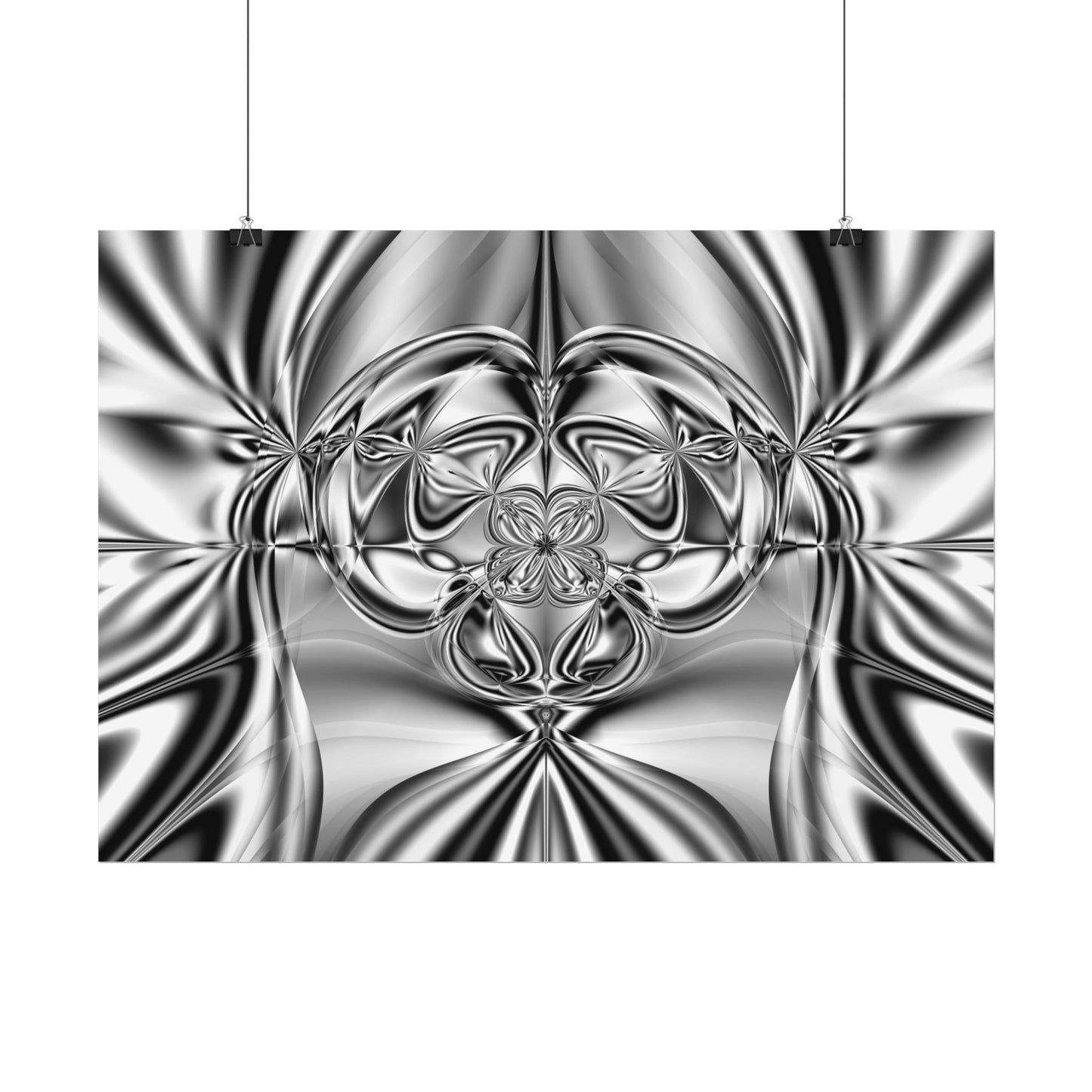 "Mirror Magic" Rolled Poster, Black and White Minimalistic Fractal Print