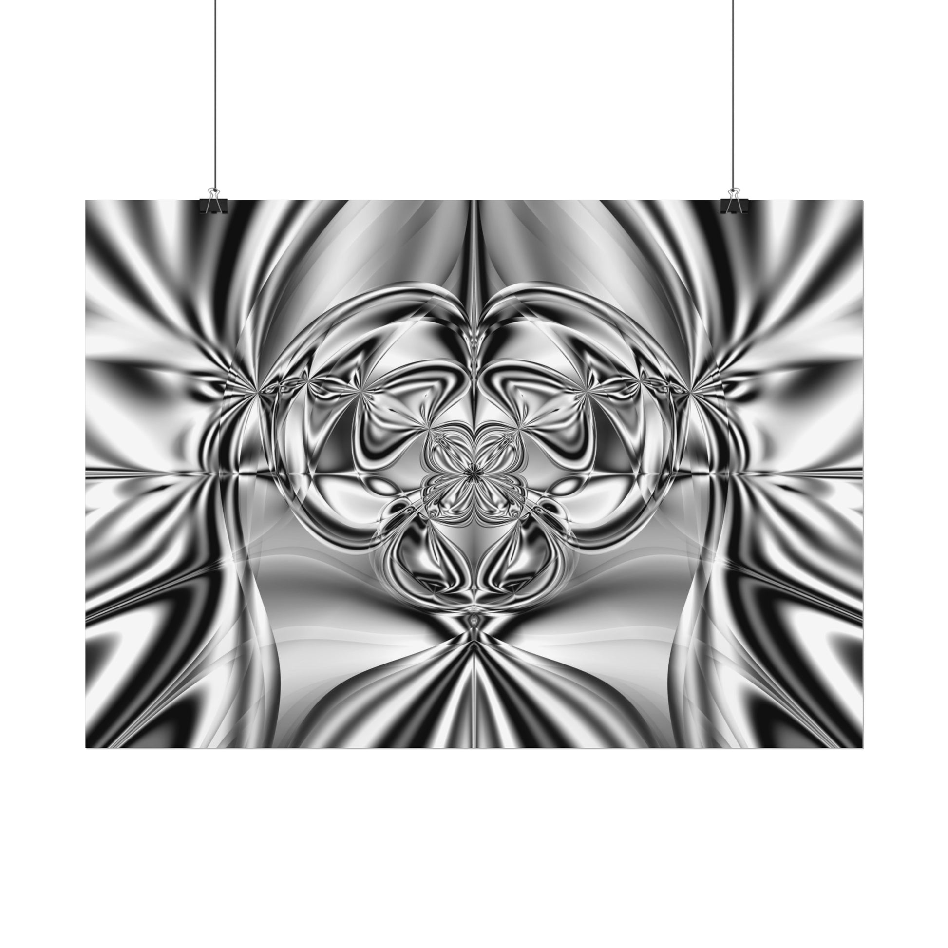 "Mirror Magic" Rolled Poster, Black and White Minimalistic Fractal Print