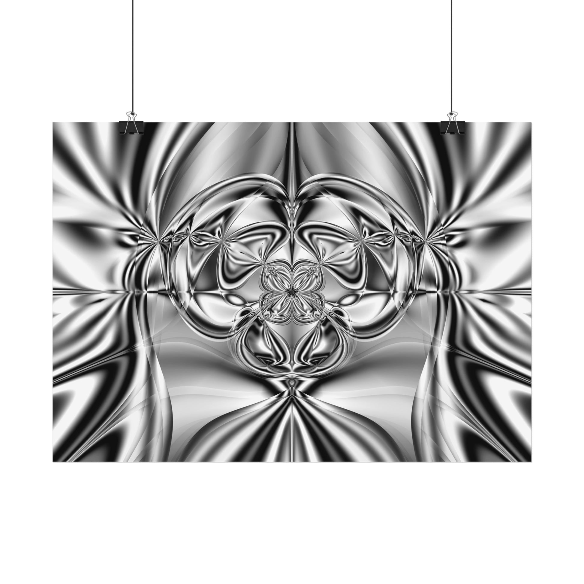 "Mirror Magic" Rolled Poster, Black and White Minimalistic Fractal Print