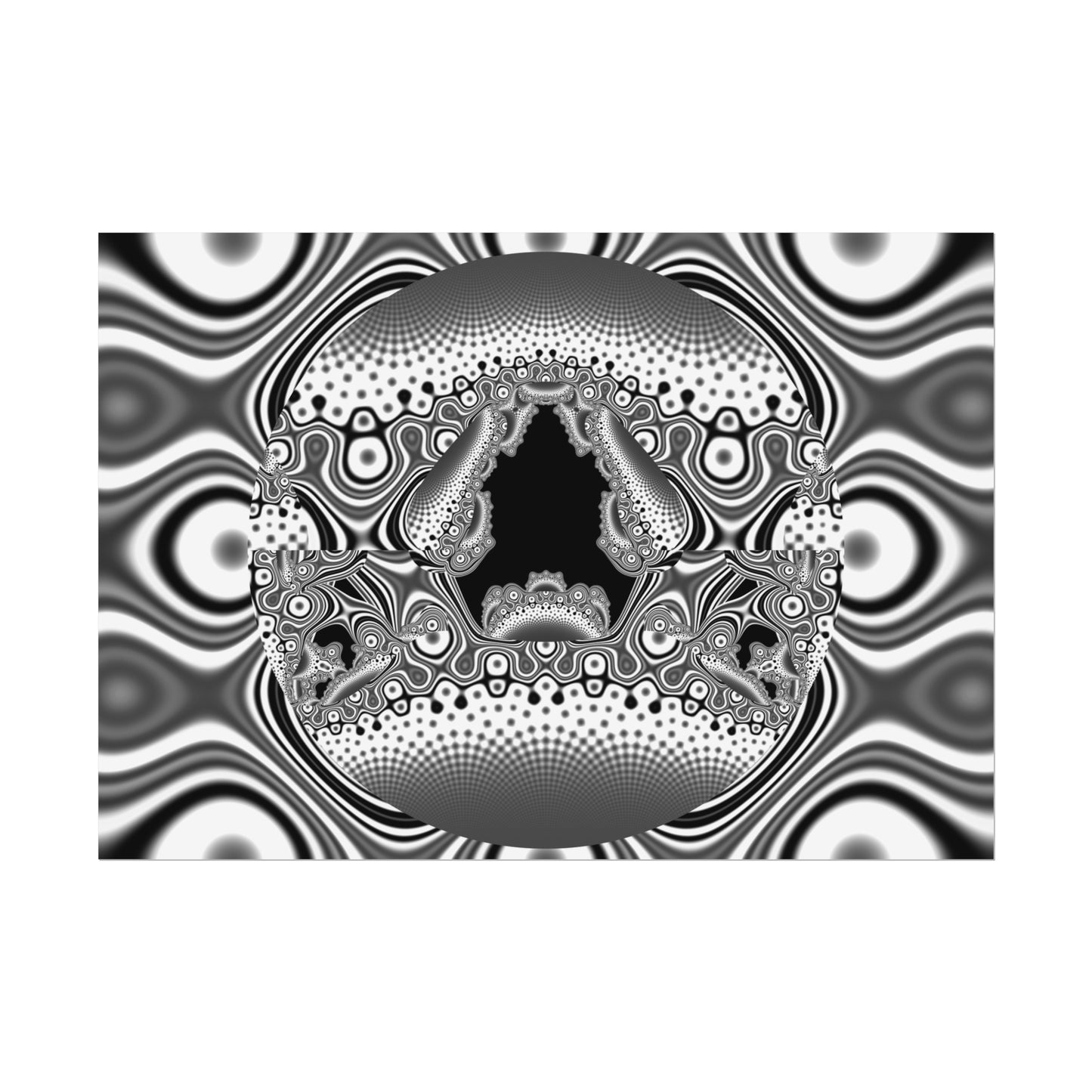 "Hamburger Face" Rolled Poster, Black and White Minimalistic Fractal Design