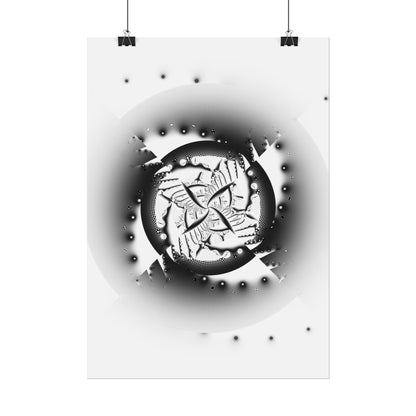 "Orbital Echoes" Rolled Poster, Black and White Minimalistic PuHaPro© Fractal Designed by Bora Zrinyi