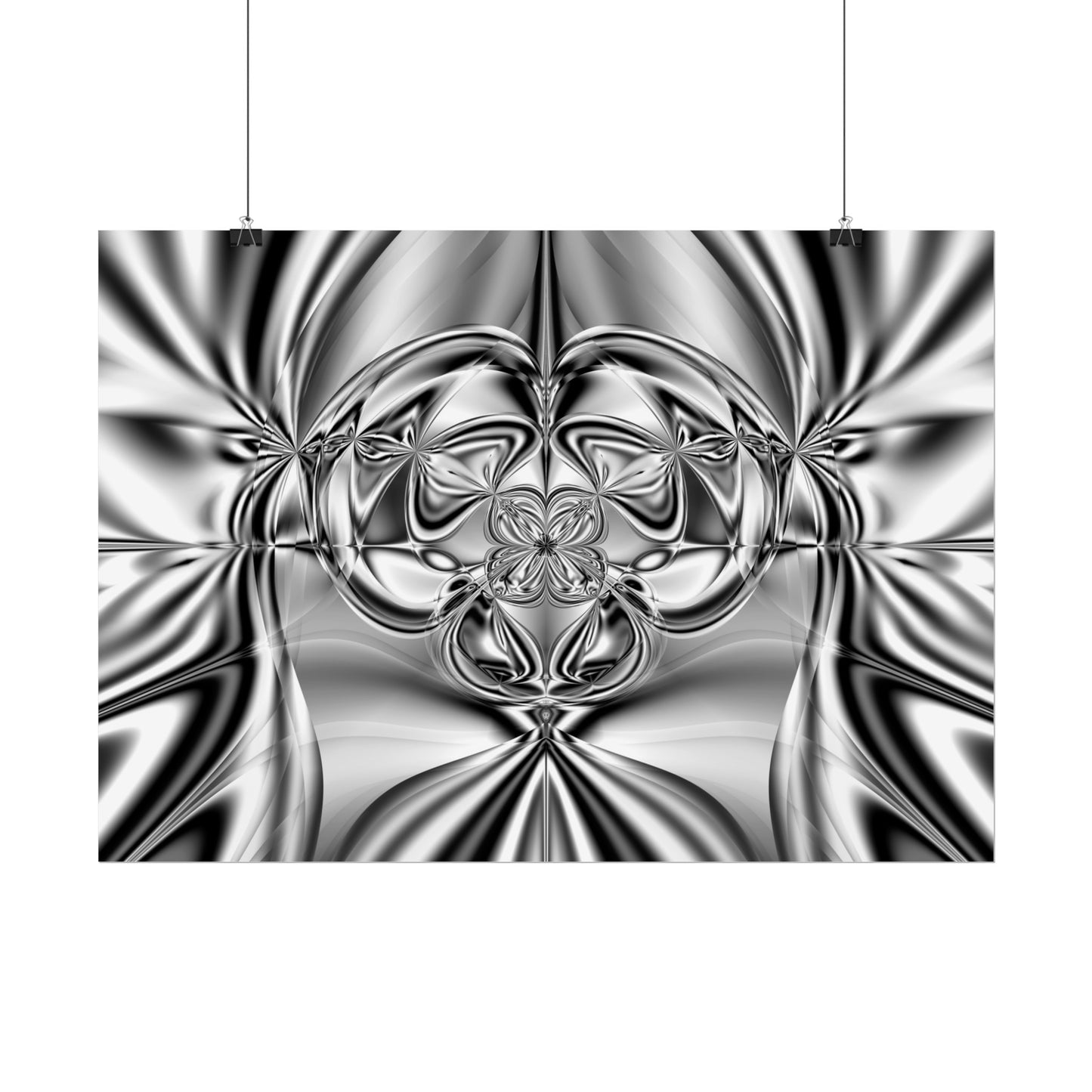 "Mirror Magic" Rolled Poster, Black and White Minimalistic Fractal Print