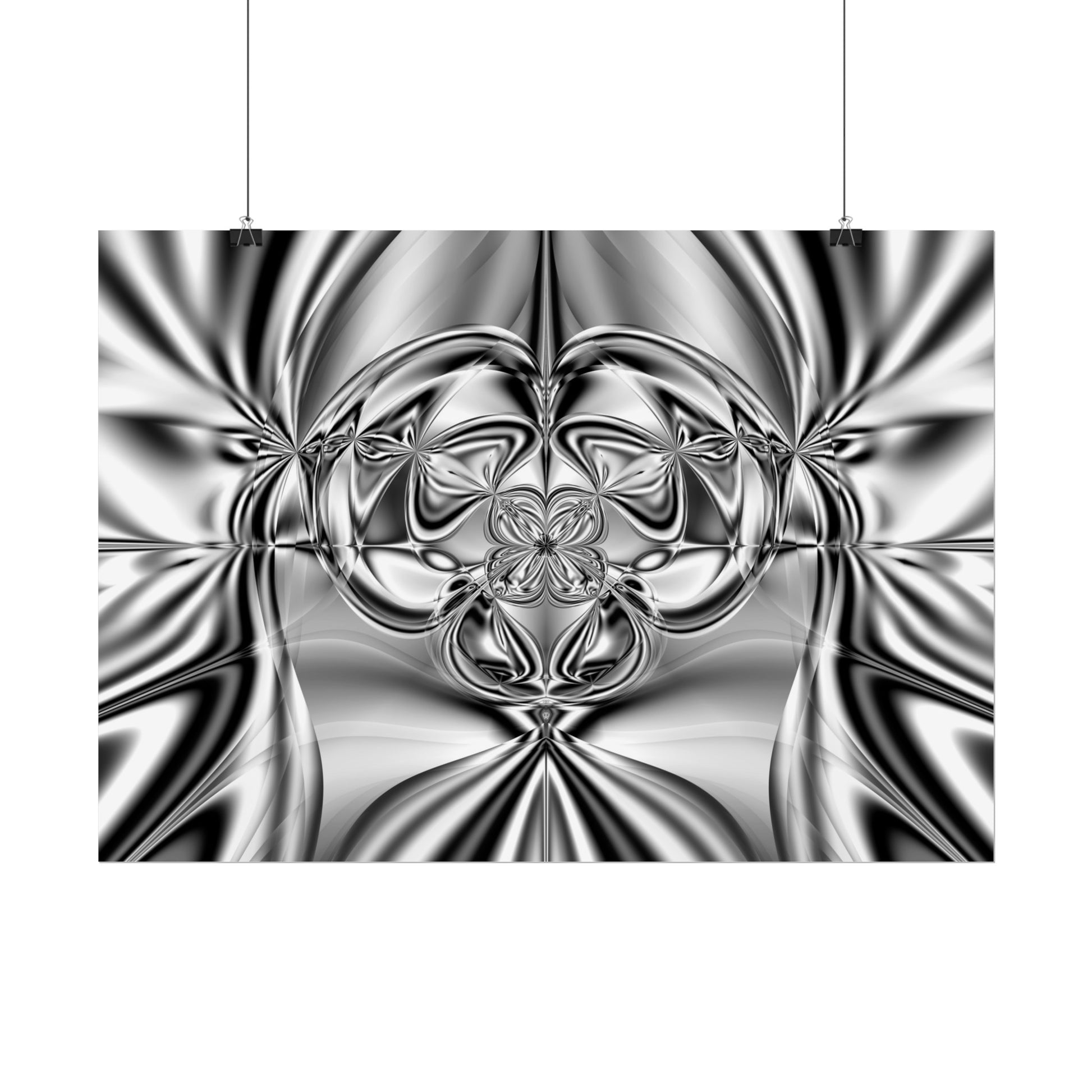 "Mirror Magic" Rolled Poster, Black and White Minimalistic Fractal Print