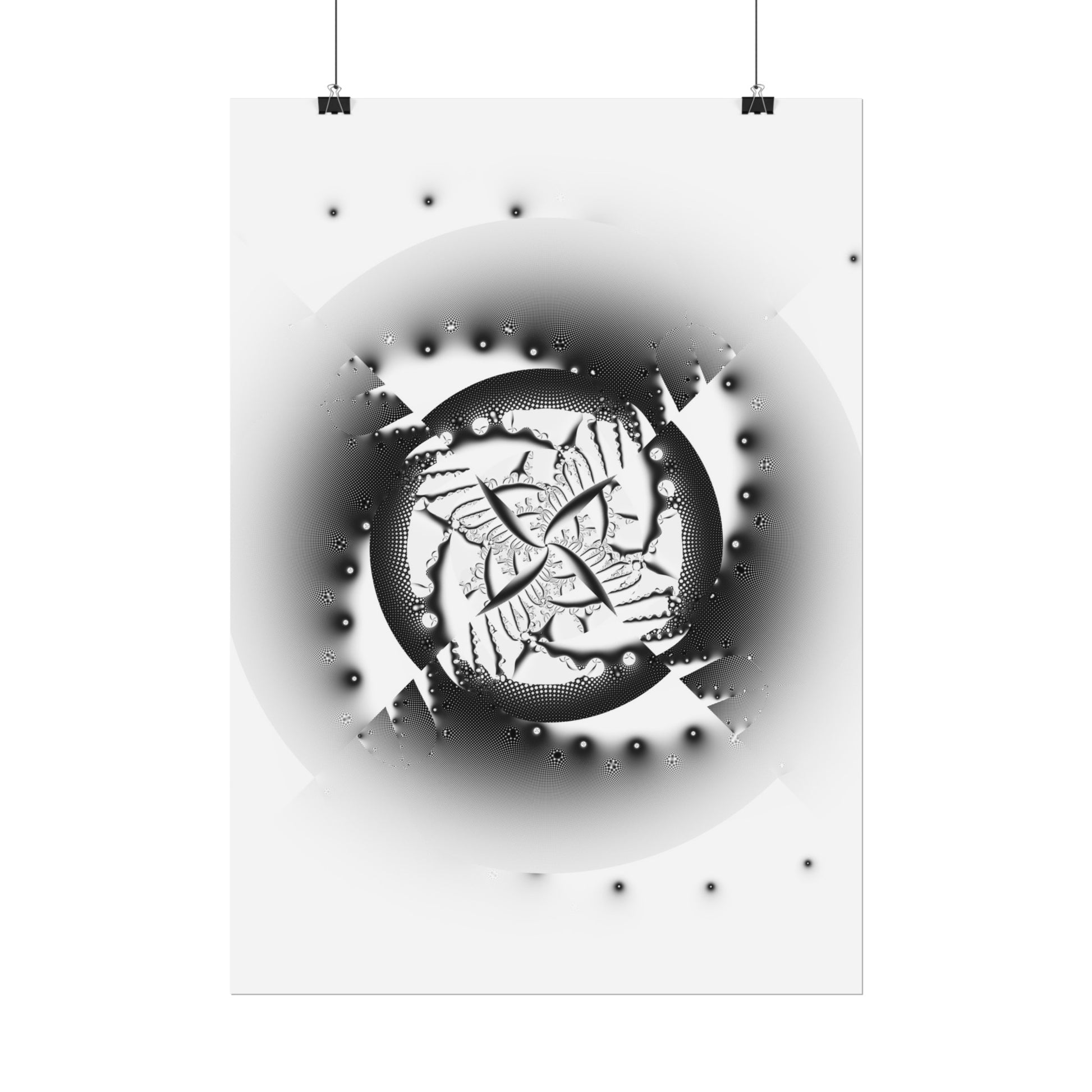 "Orbital Echoes" Rolled Poster, Black and White Minimalistic PuHaPro© Fractal Designed by Bora Zrinyi