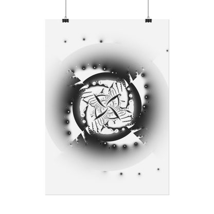 "Orbital Echoes" Rolled Poster, Black and White Minimalistic PuHaPro© Fractal Designed by Bora Zrinyi