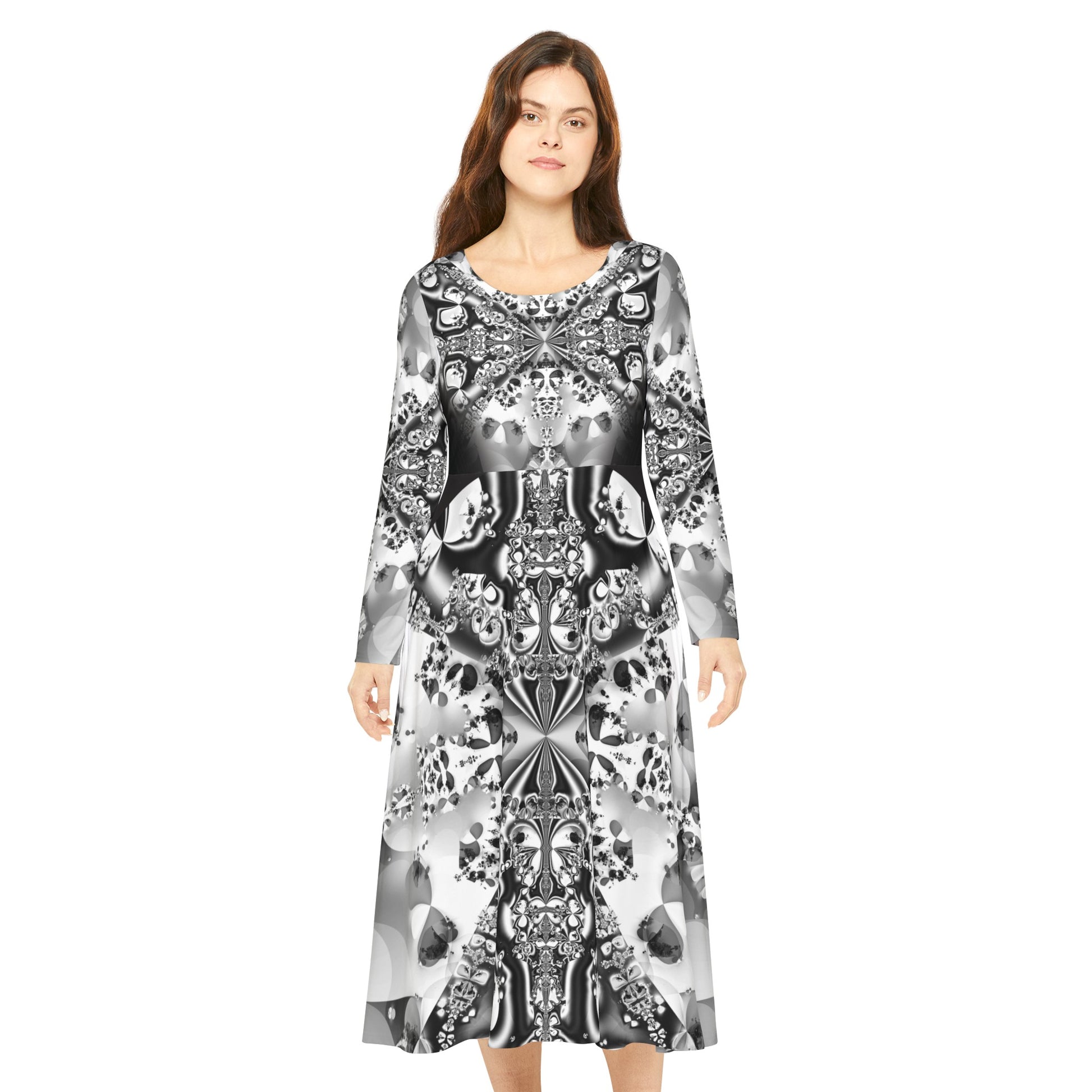 Women's Long Sleeve Dress "Symmetric Souls" Fractal Pattern Designed by PuHaPro Sexy Dance Dress Summer Wear Female Elegant Dresses Souls