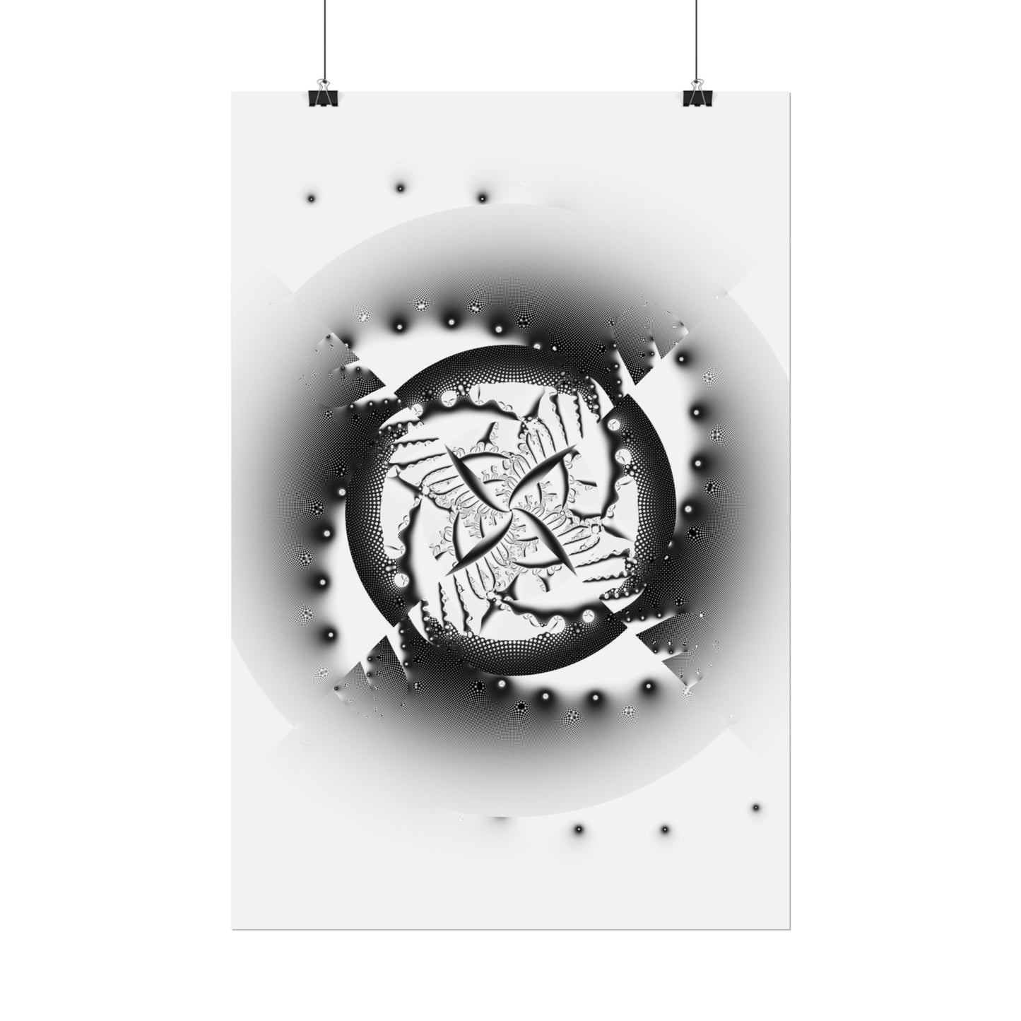 "Orbital Echoes" Rolled Poster, Black and White Minimalistic PuHaPro© Fractal Designed by Bora Zrinyi