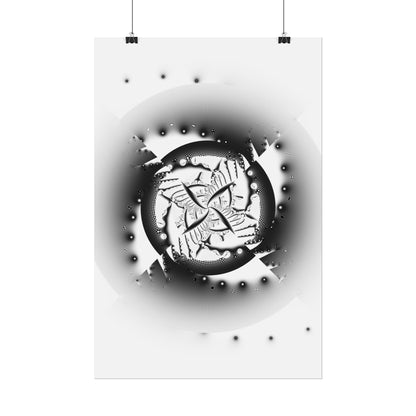 "Orbital Echoes" Rolled Poster, Black and White Minimalistic PuHaPro© Fractal Designed by Bora Zrinyi