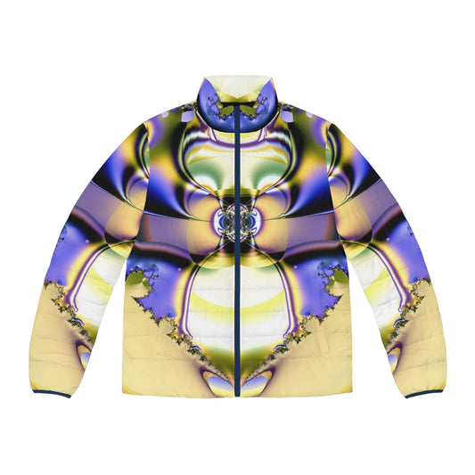 Men's Puffer Jacket "Mandel-Bro" Fractal Art Printed Winter wear, warm coat, designed by PuHaPro