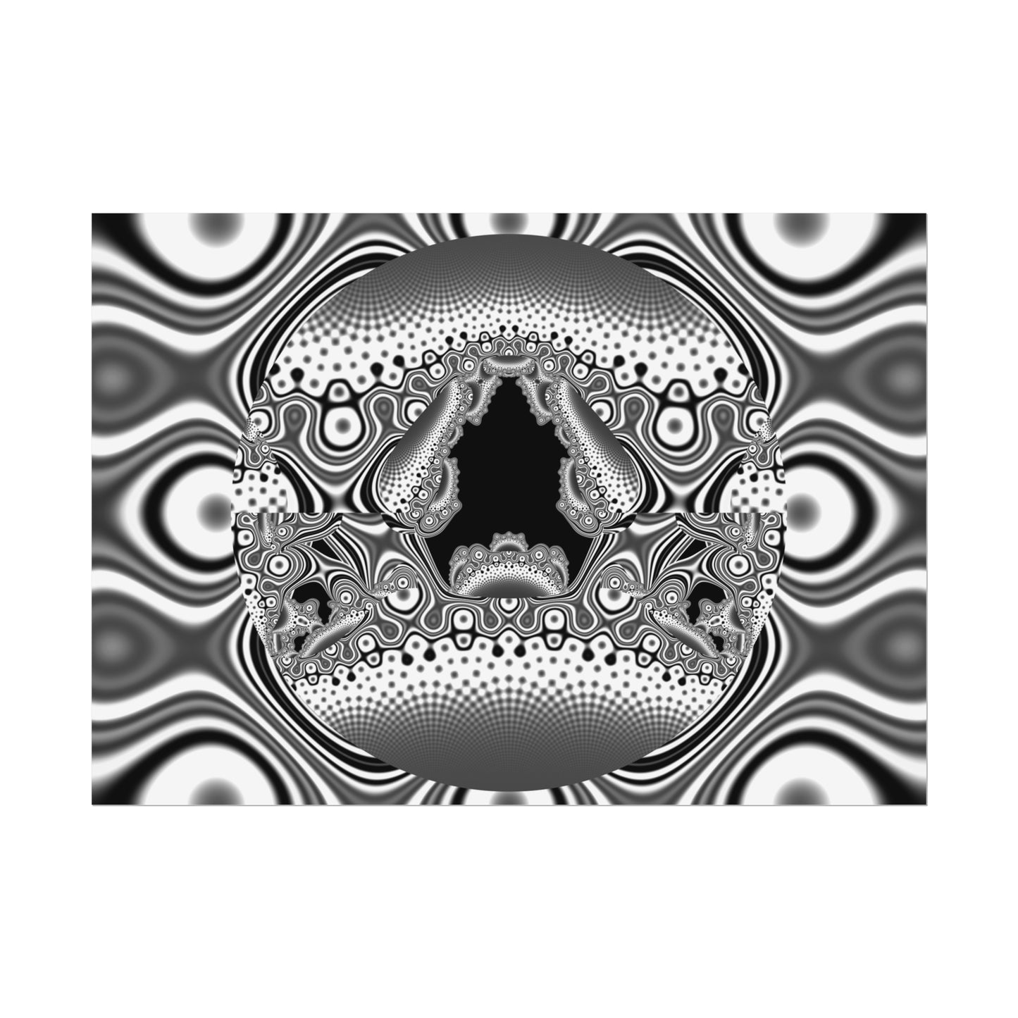 "Hamburger Face" Rolled Poster, Black and White Minimalistic Fractal Design