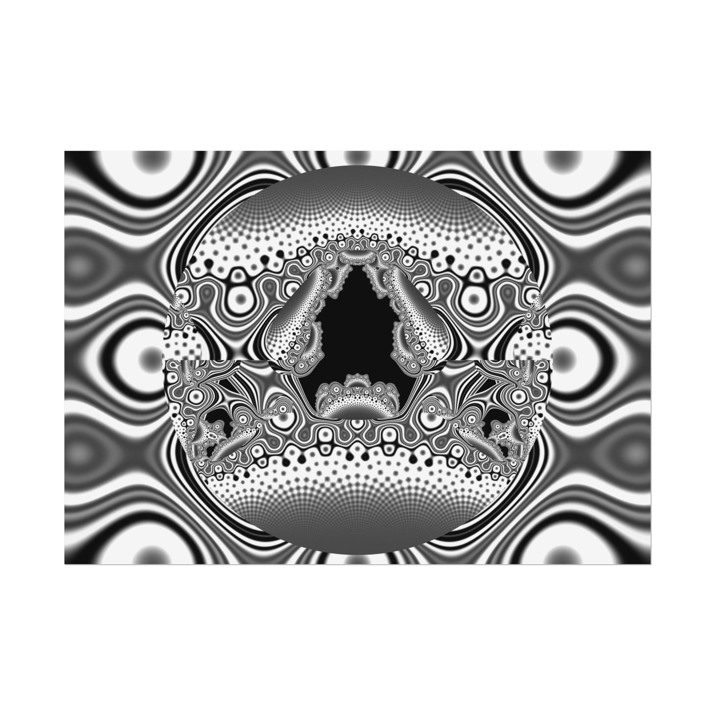 "Hamburger Face" Rolled Poster, Black and White Minimalistic Fractal Design