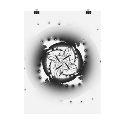 "Orbital Echoes" Rolled Poster, Black and White Minimalistic PuHaPro© Fractal Designed by Bora Zrinyi