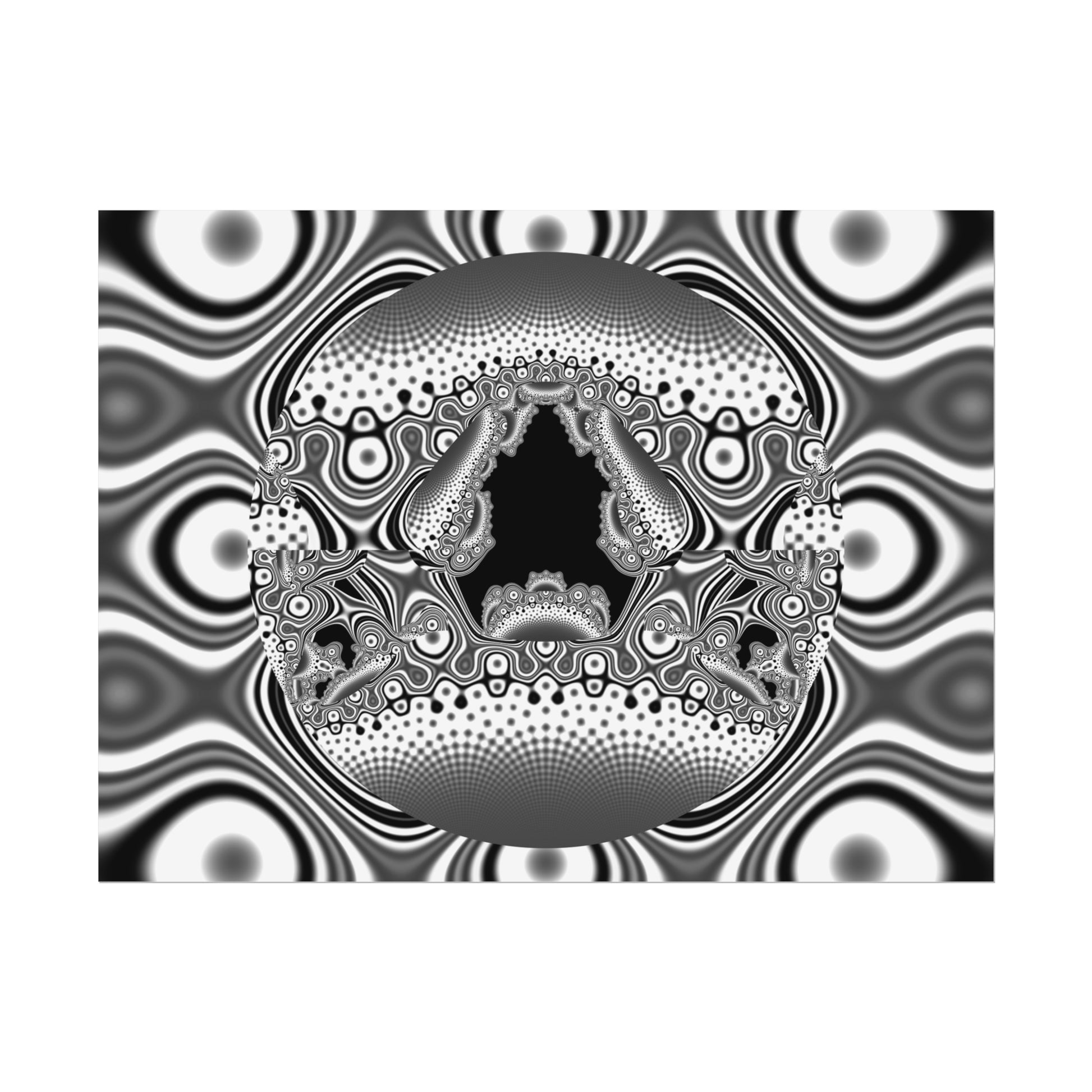 "Hamburger Face" Rolled Poster, Black and White Minimalistic Fractal Design